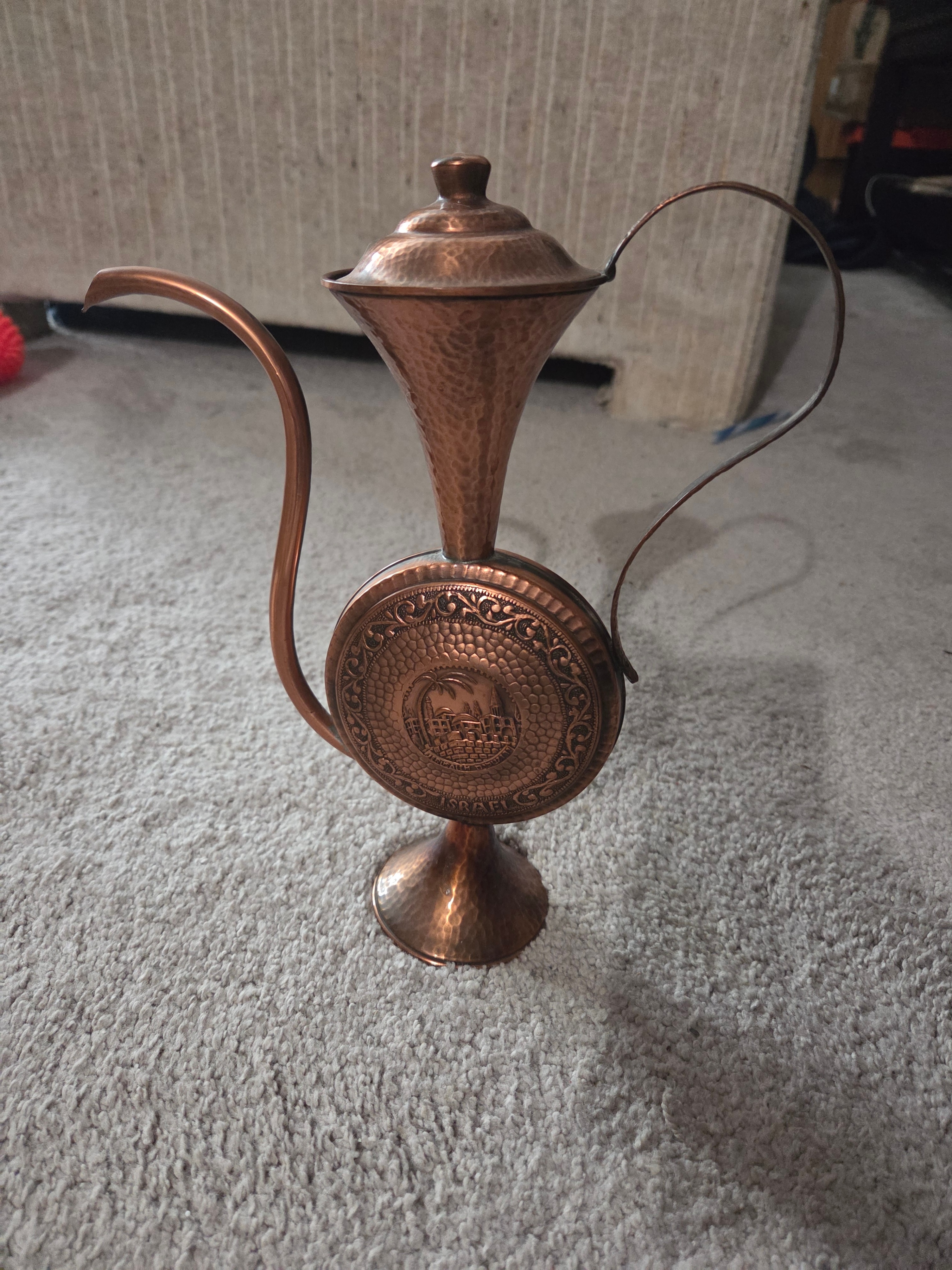 Vintage 10" Hammered Copper Pitcher - Made in Israel (Judaica)
