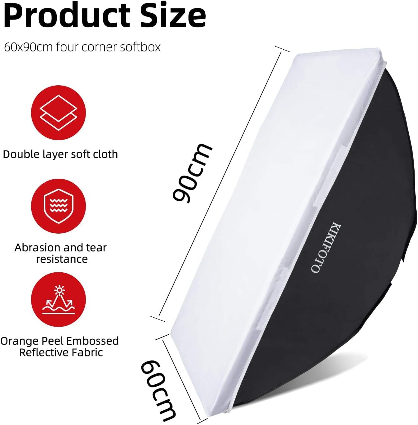 60x90cm/23 x35 Rectangular Softbox, Double Diffuser, Easy Instal - photo 3