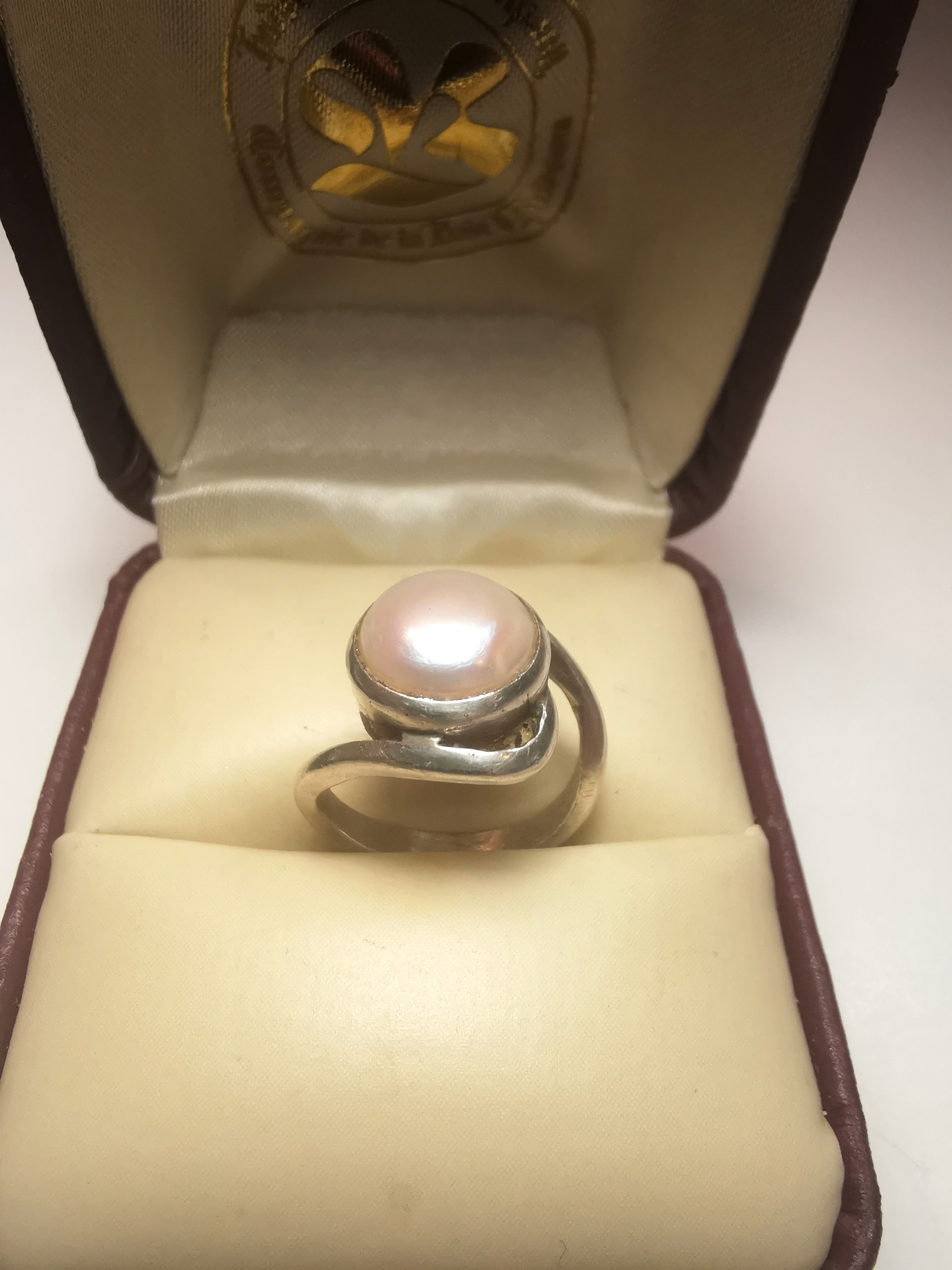 1970s Artisan Bypass Pearl Ring Silver Tone Size 4 Modernist - photo 5