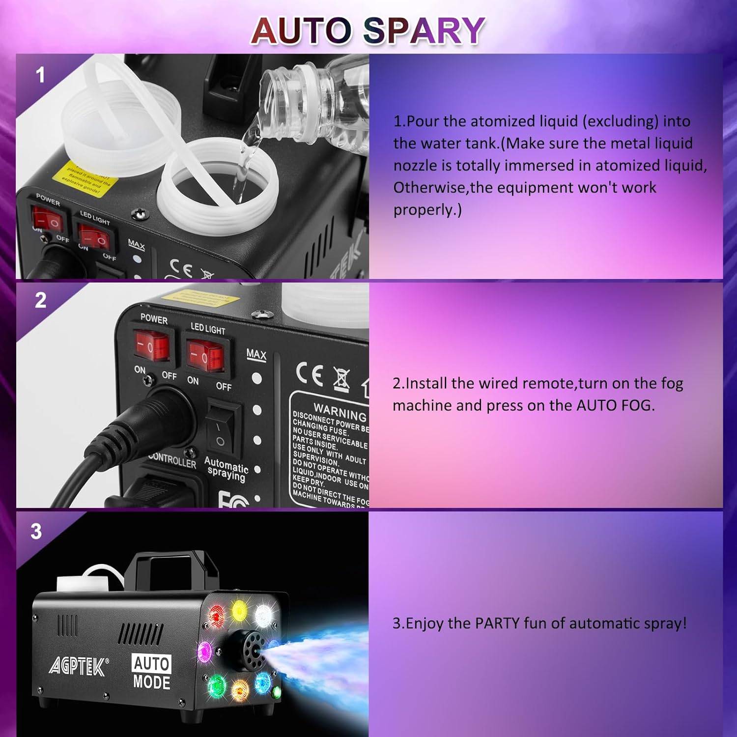 AGPtEK Fog Machine with Remote Control & Colorful LED Light - photo 2