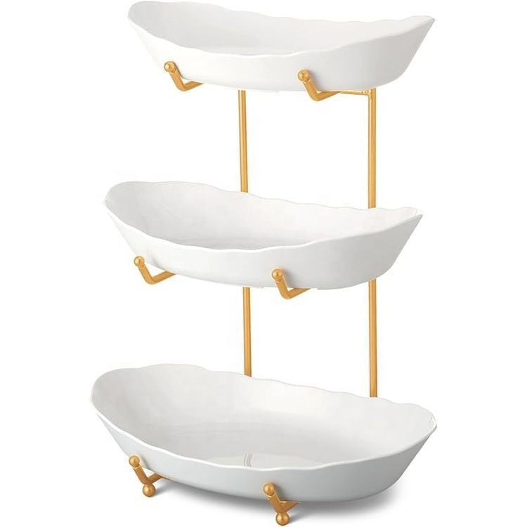 Porcelain Fruit Bowl – White with Gold Iron Stand