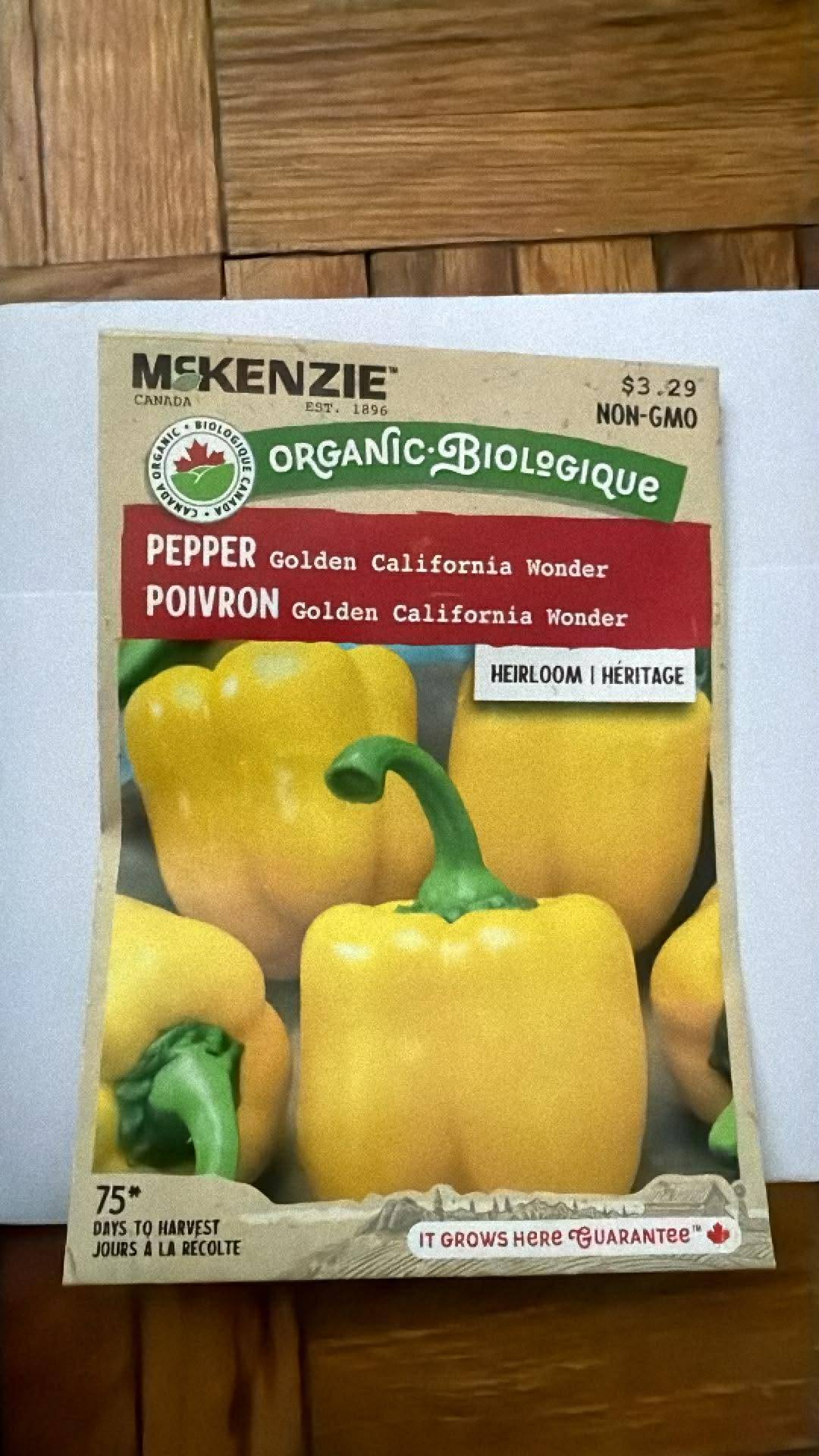 2 packs of McKenzie Golden California Wonder Pepper Seeds