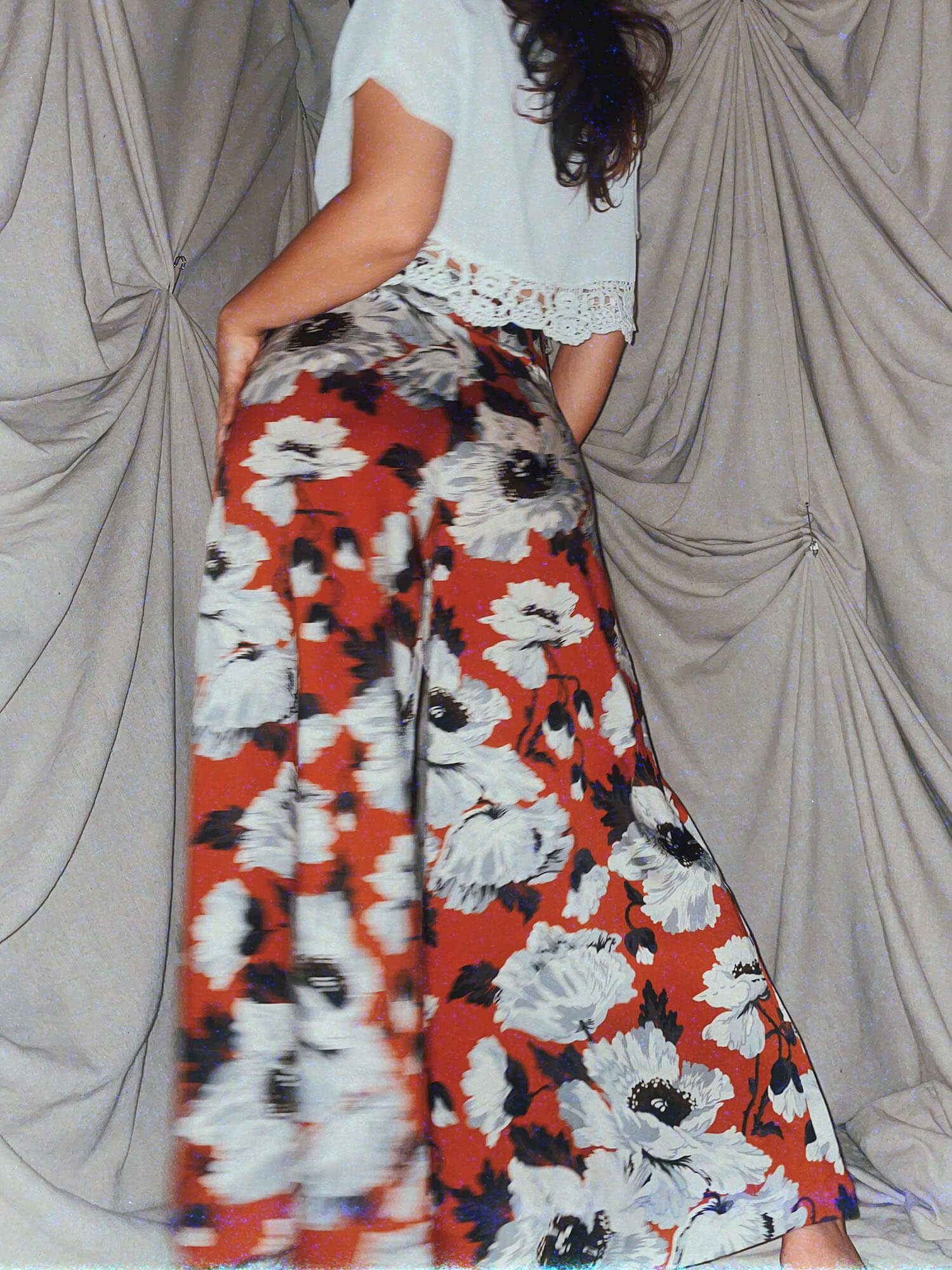 brown flower silk pants ★ high waist wide leg flare - photo 3