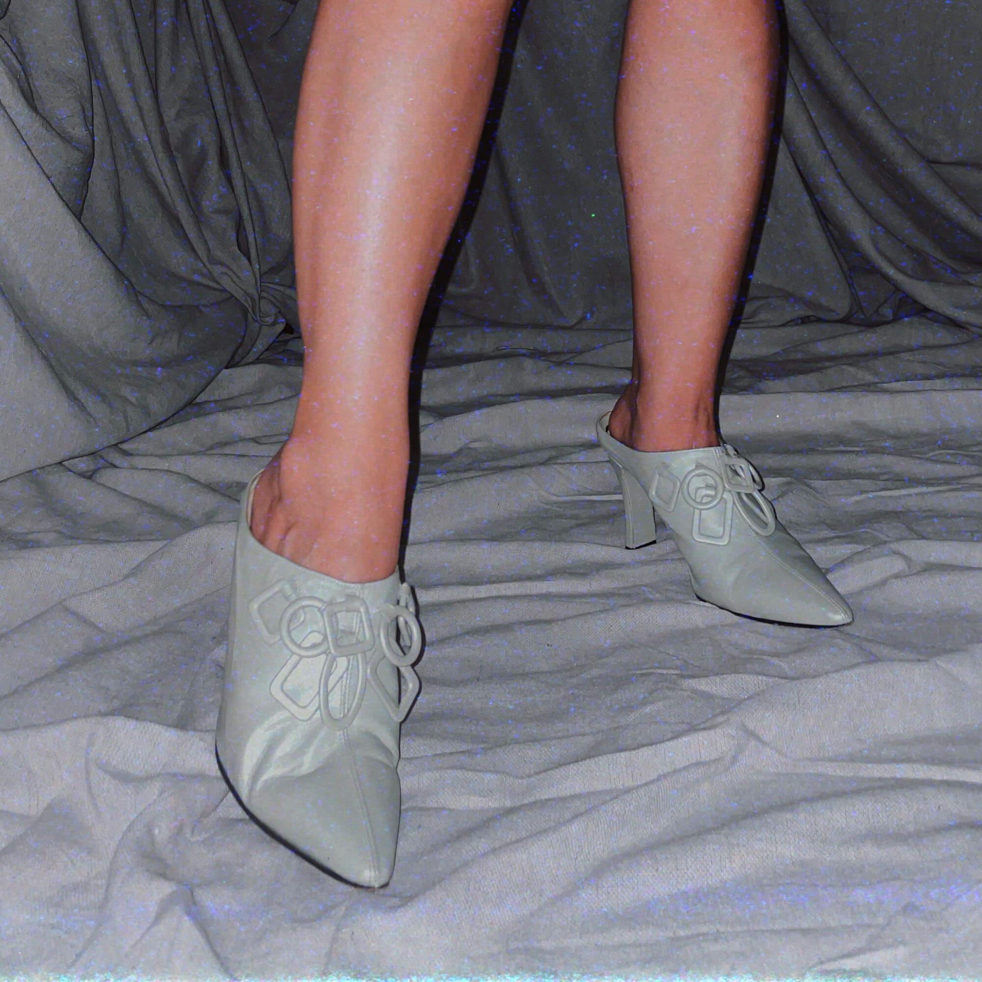 vintage light mint green mules heels shoes