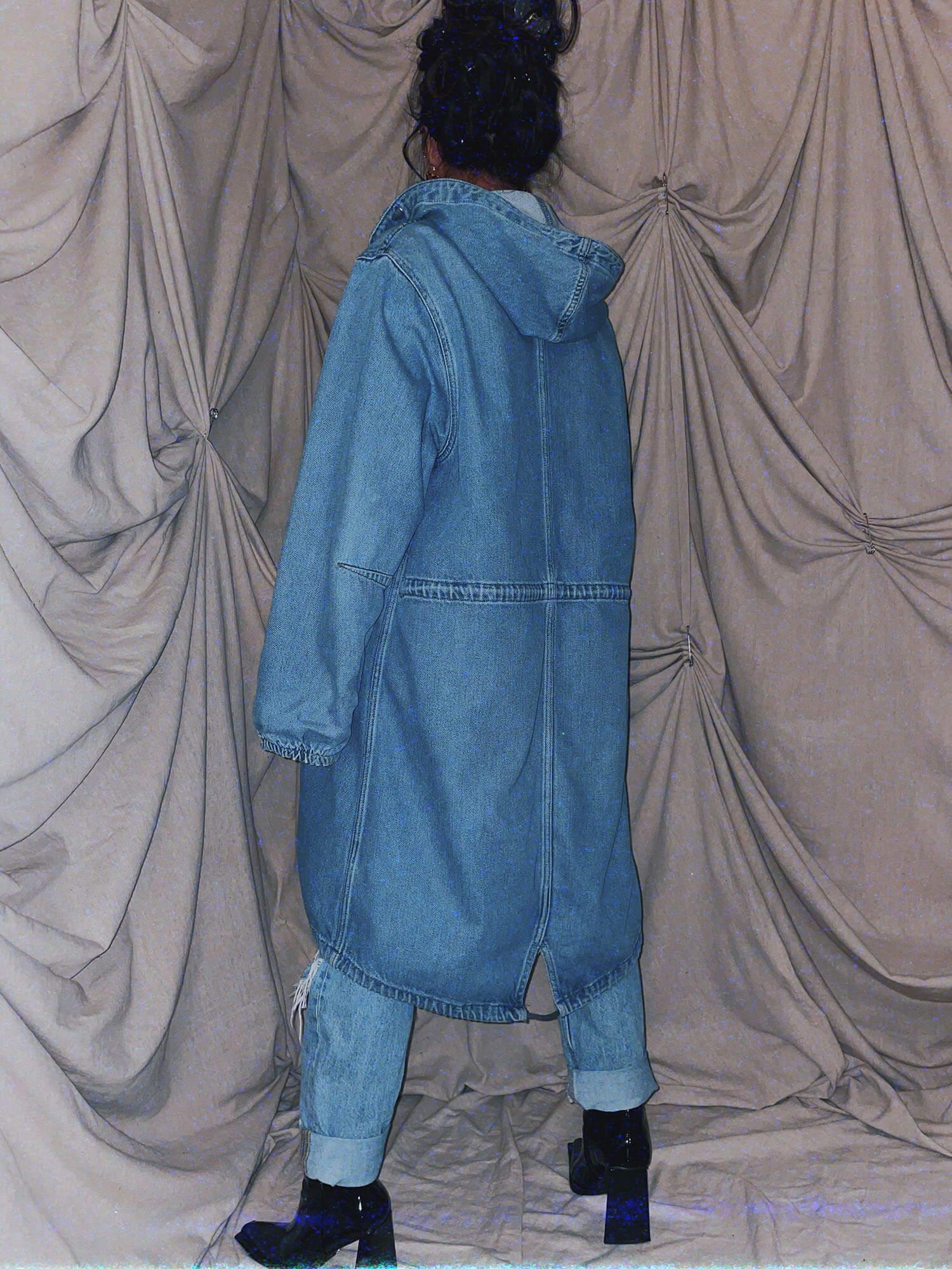 blue midi denim long coat jacket outerwear parka - photo 2