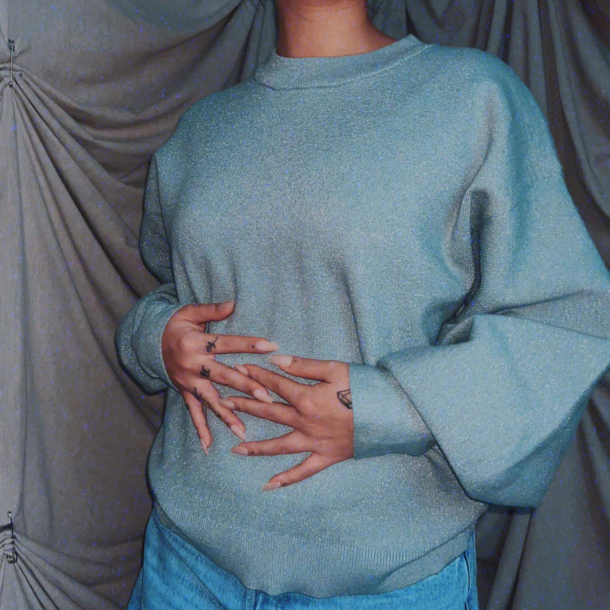 sparkle blue oversized big sleeves crewneck knit sweater shirt