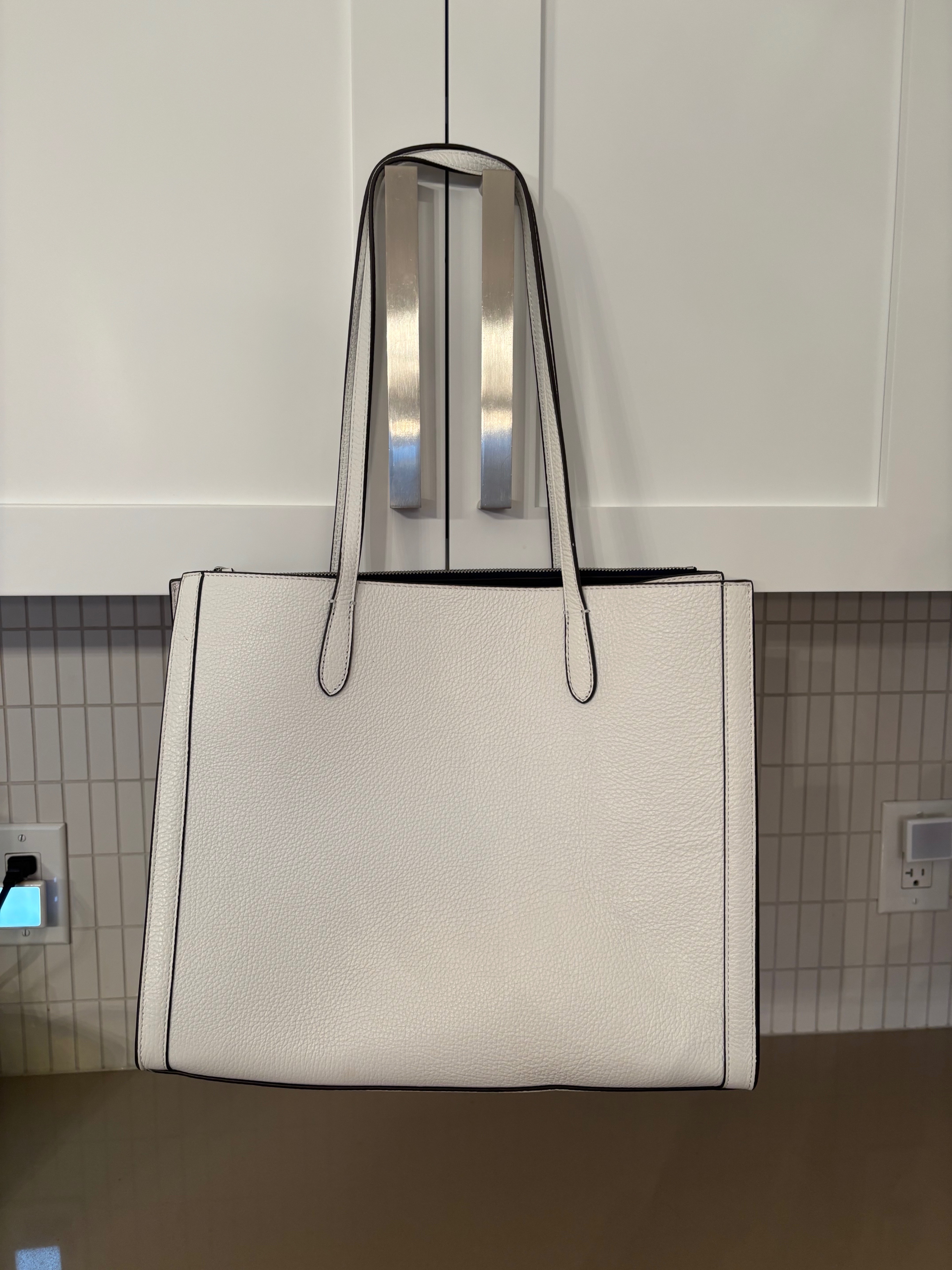 Large white leather tote, bag,purse.