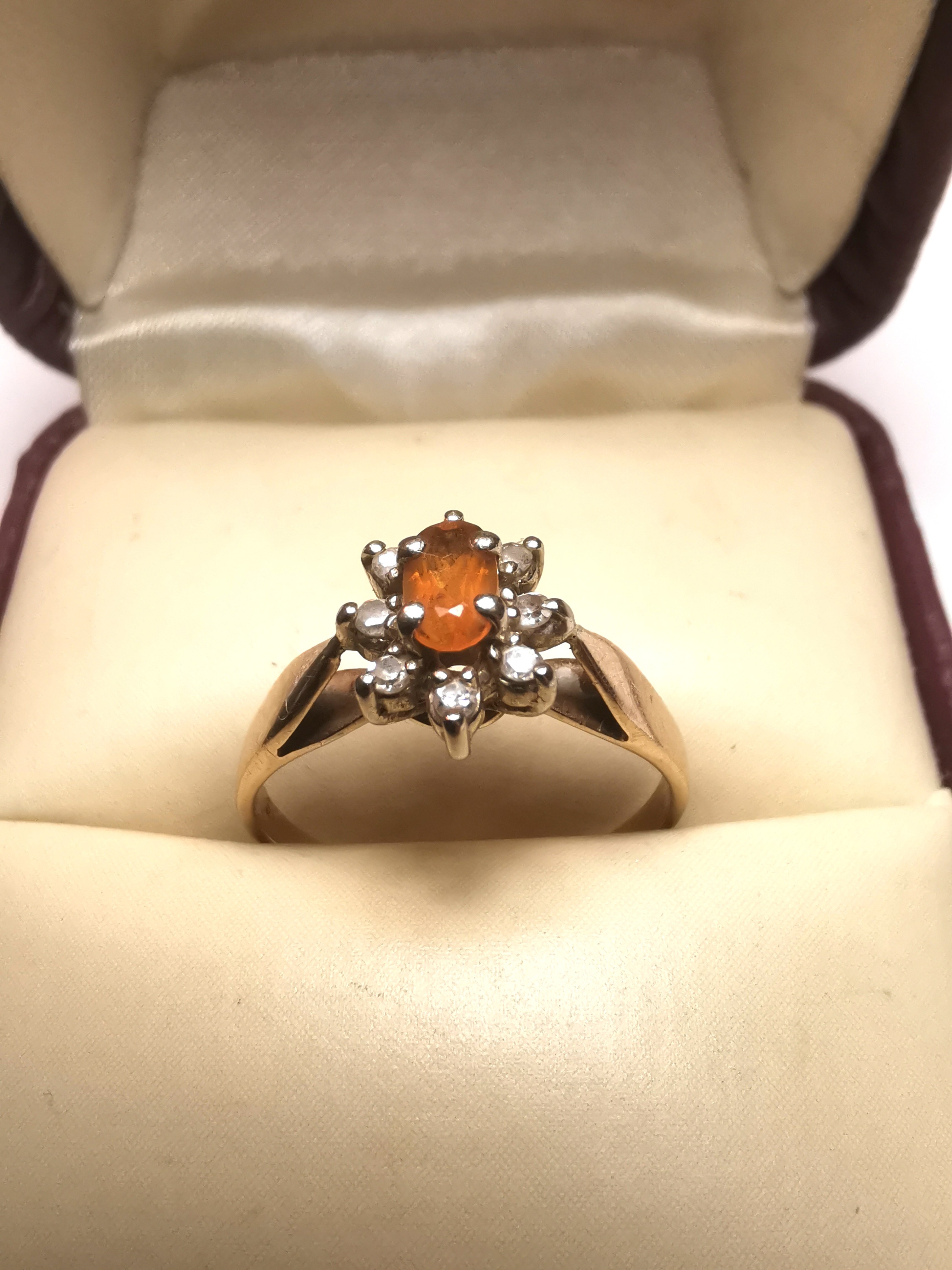 14K Gold Natural Citrine & Diamond Halo Ring Size 5.5 Circa 1980 - photo 4