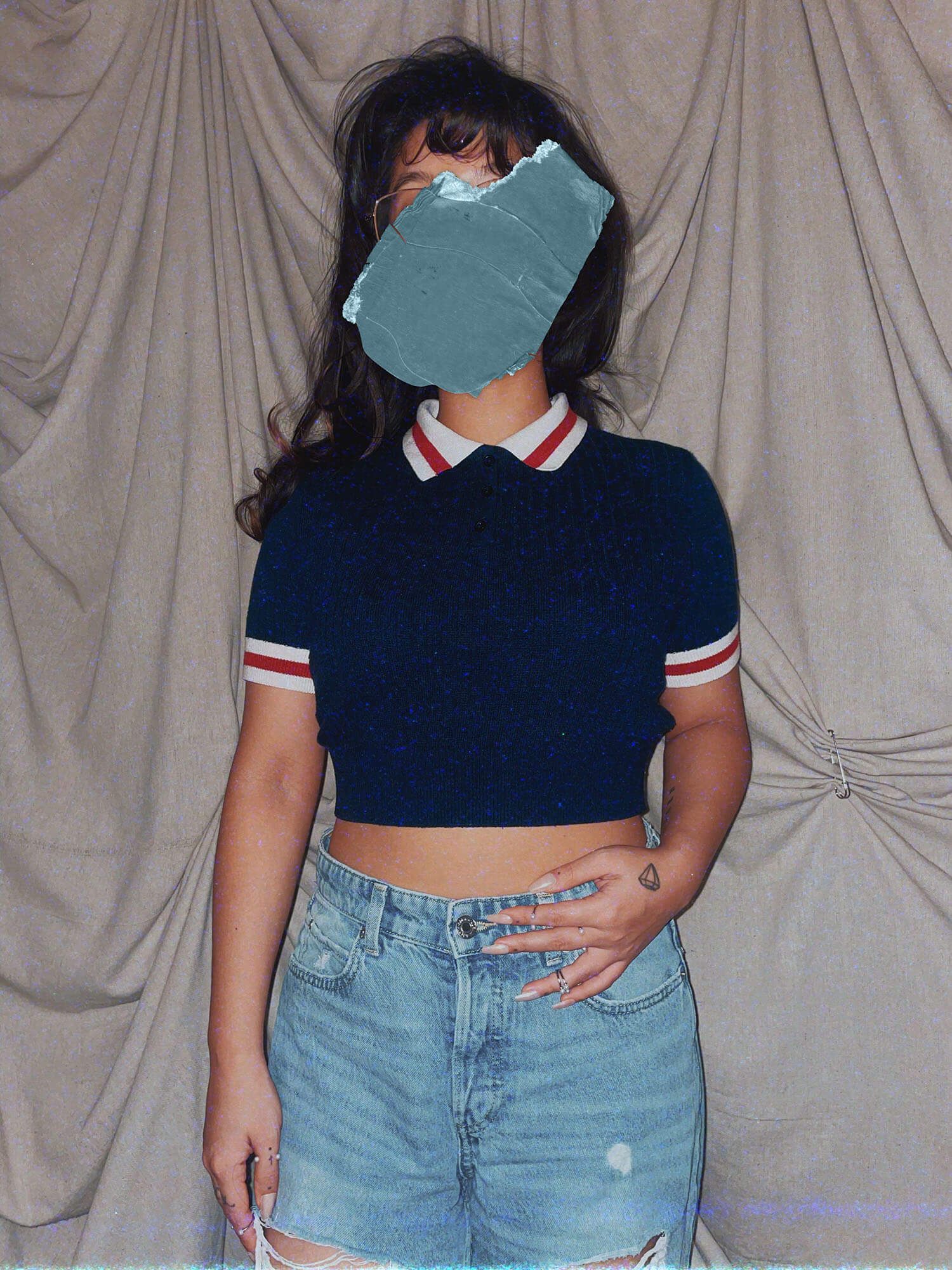 preppy navy blue polo short sleeve crop top knit - photo 2