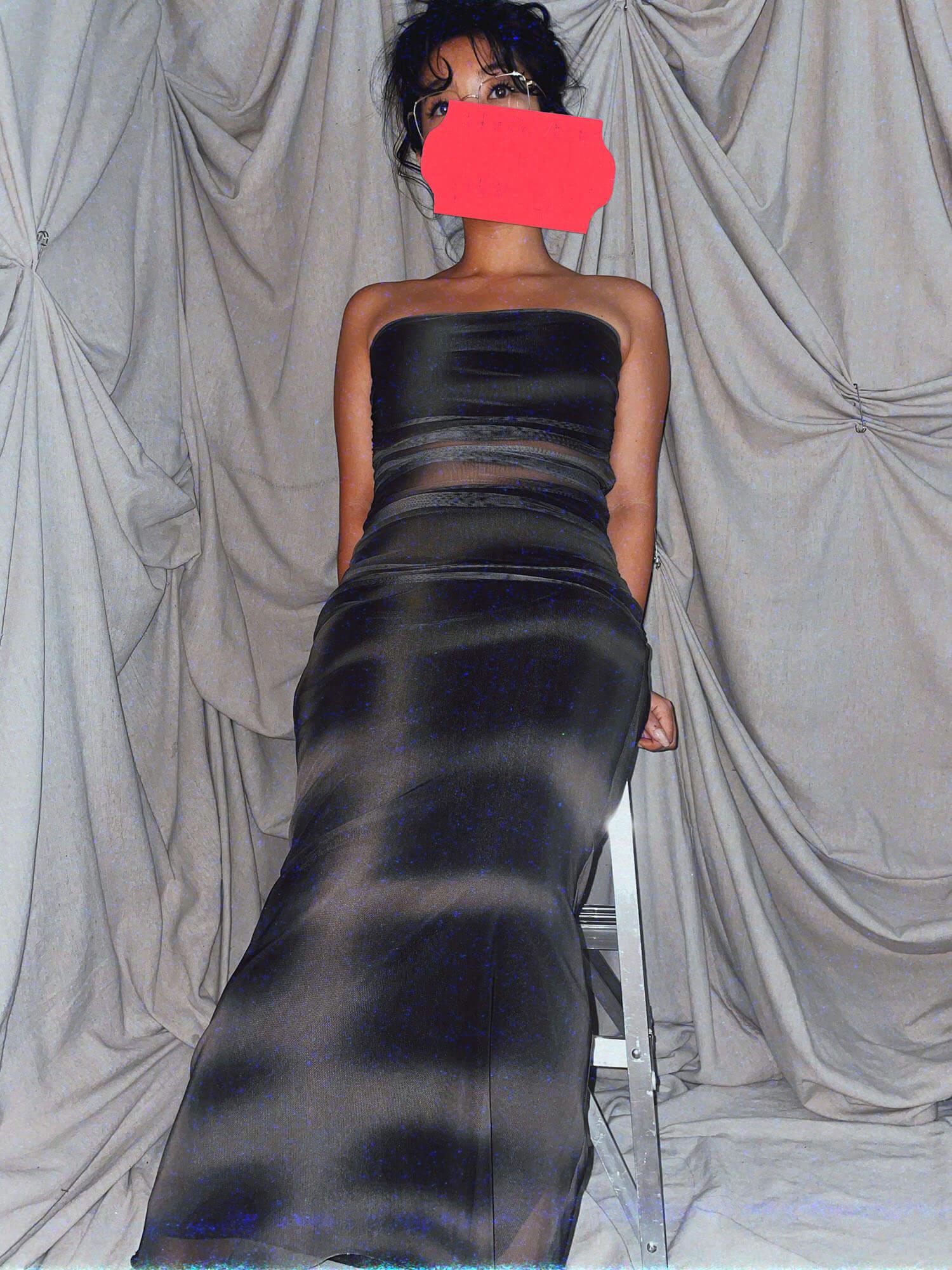 brown grey gradient mesh bodycon strapless maxi dress - photo 2