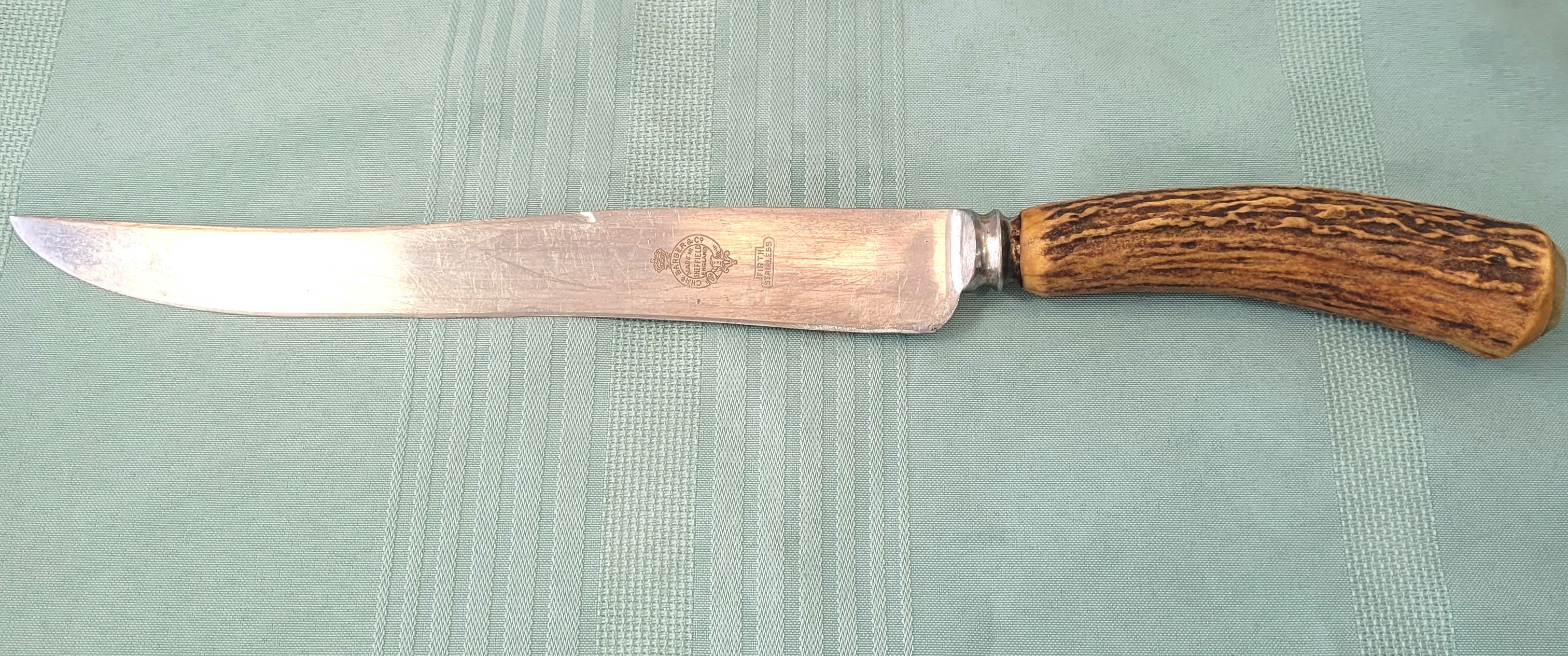 Antique Sheffield Carving Knife: 1920s Stag Handle Antler