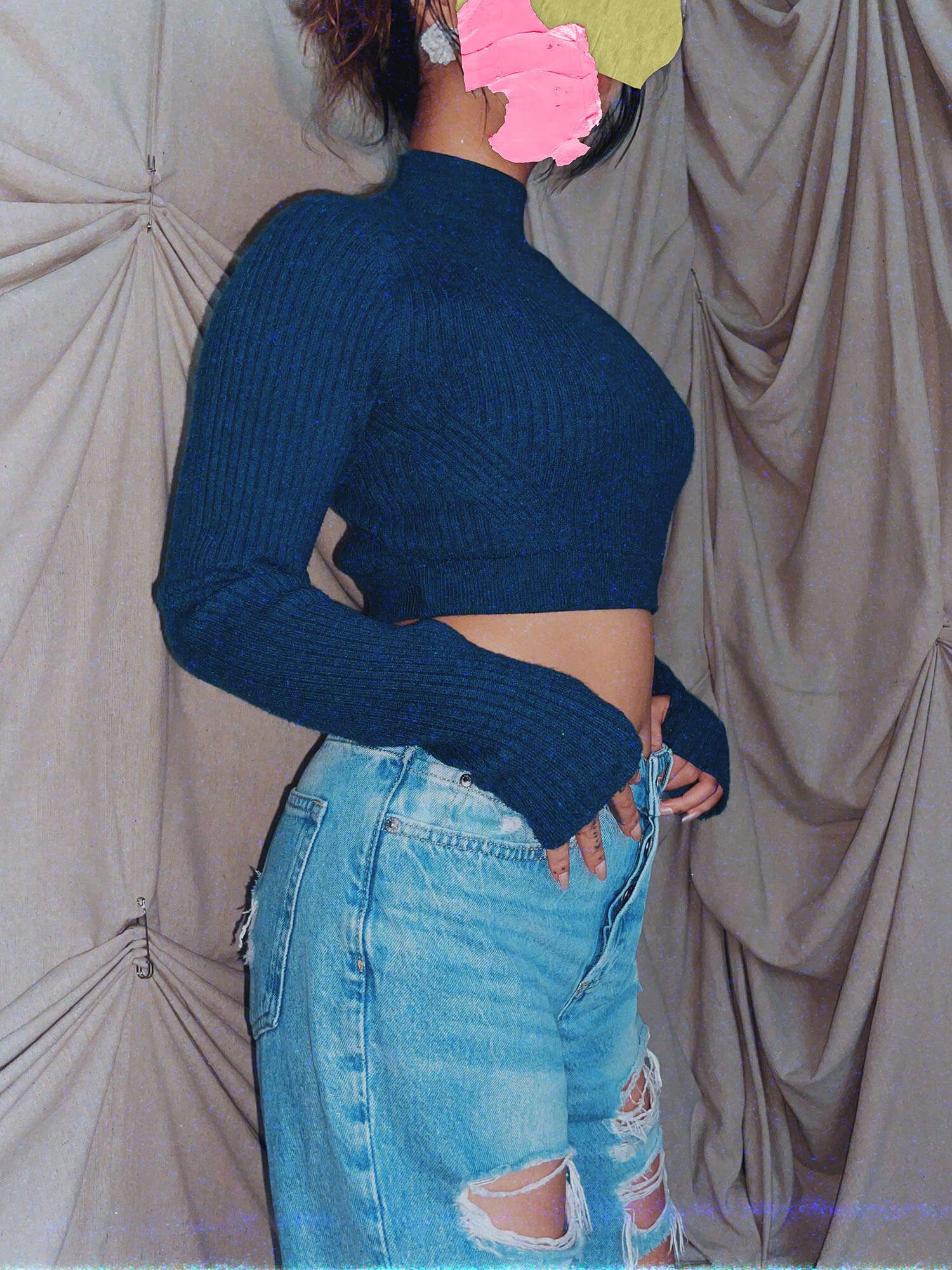 sapphire blue crop top sweater long sleeve knit shirt - photo 2