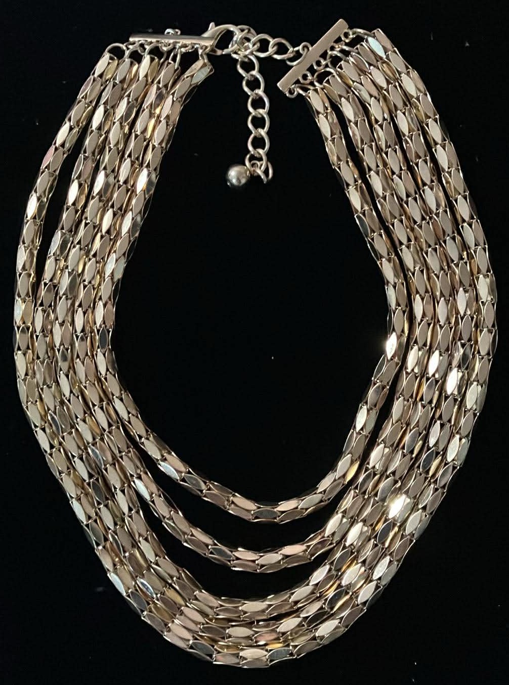 Multi Strand Choker Necklace Gold Tone Cone Shaped Beads - 16 "
