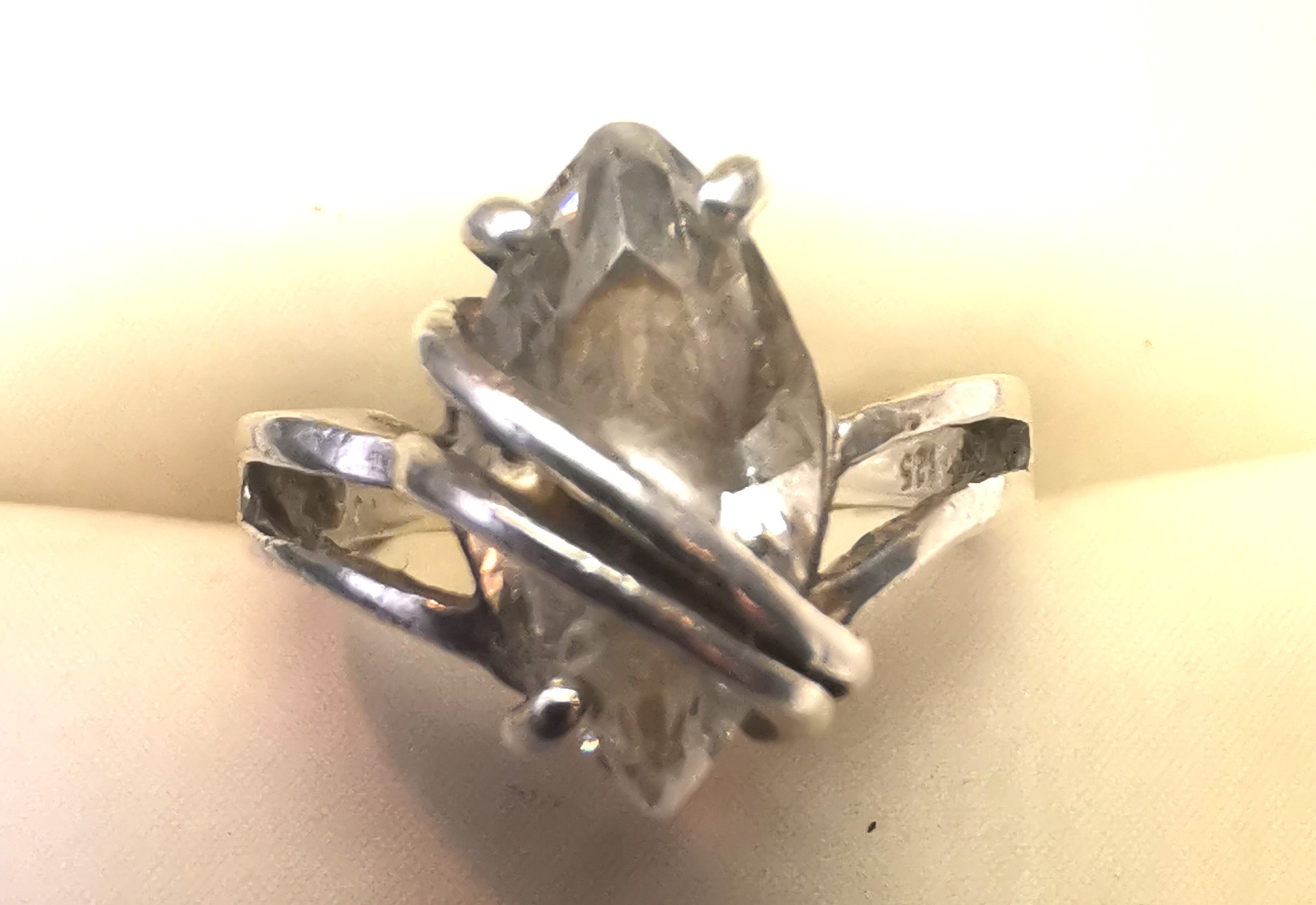 925 Sterling Silver Herkimer Quartz Bypass Ring Size 2 1990s - photo 4