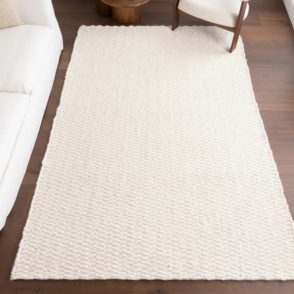 Area rug, off-white 5'x8' woven wool/cotten
