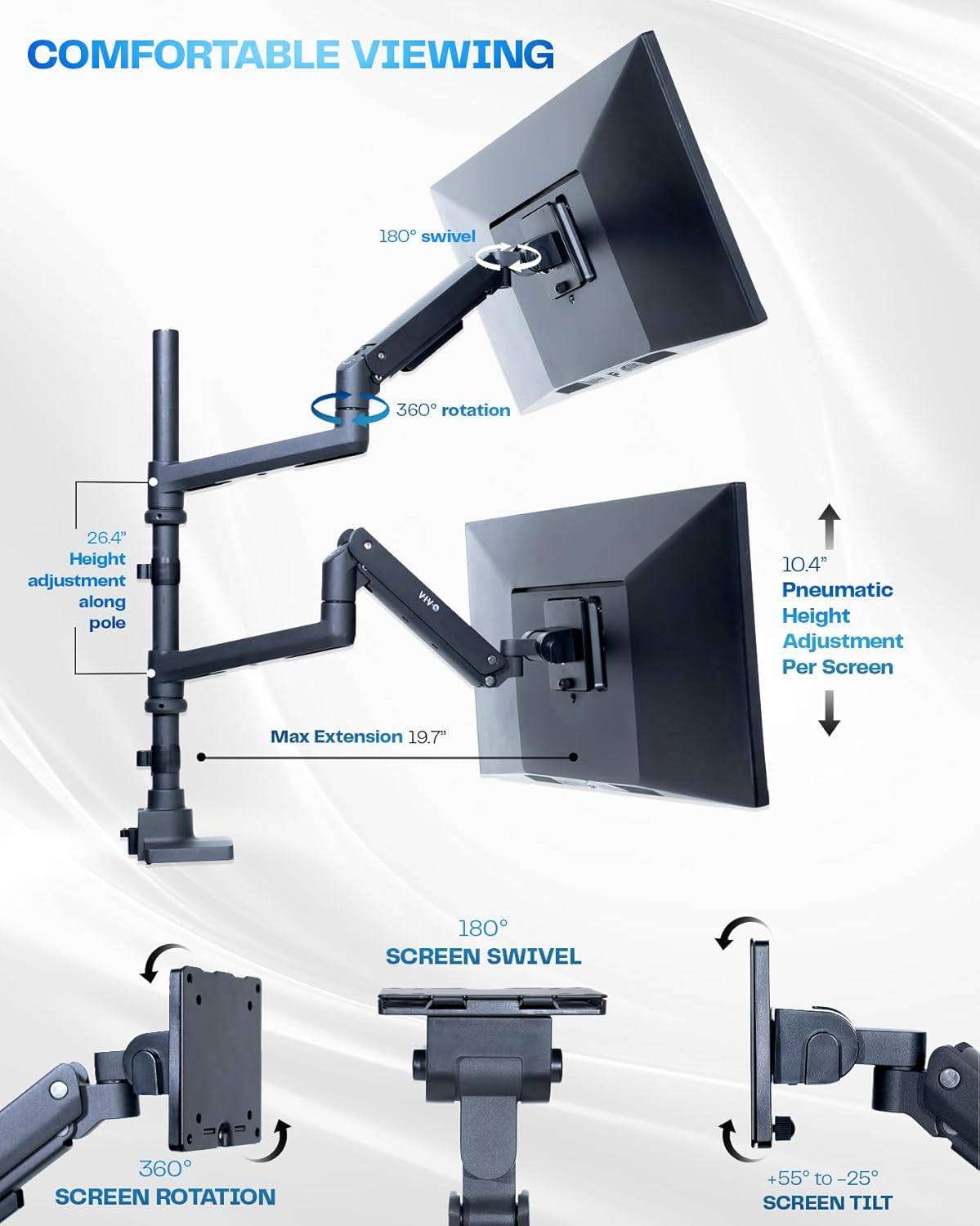 New VIVO Pneumatic Arm Dual Ultrawide Monitor Desk Mount - photo 4
