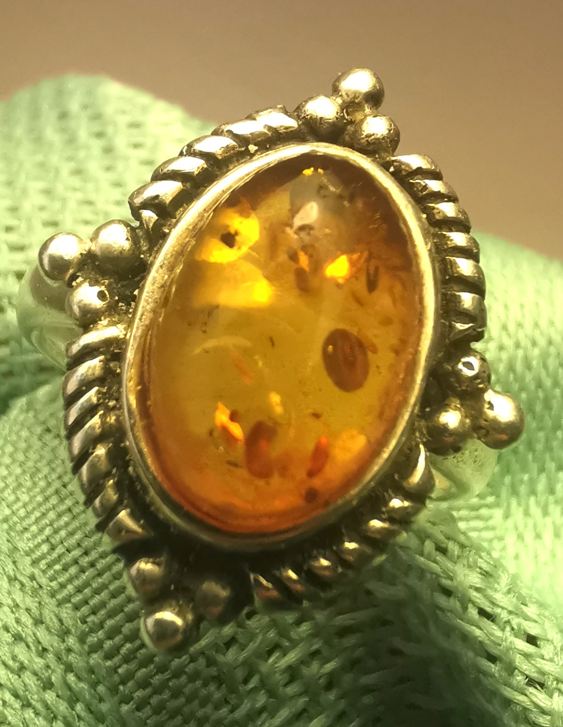 925 Sterling Silver Baltic Honey Amber Ring Size 6.5 Sun Spangle - photo 3
