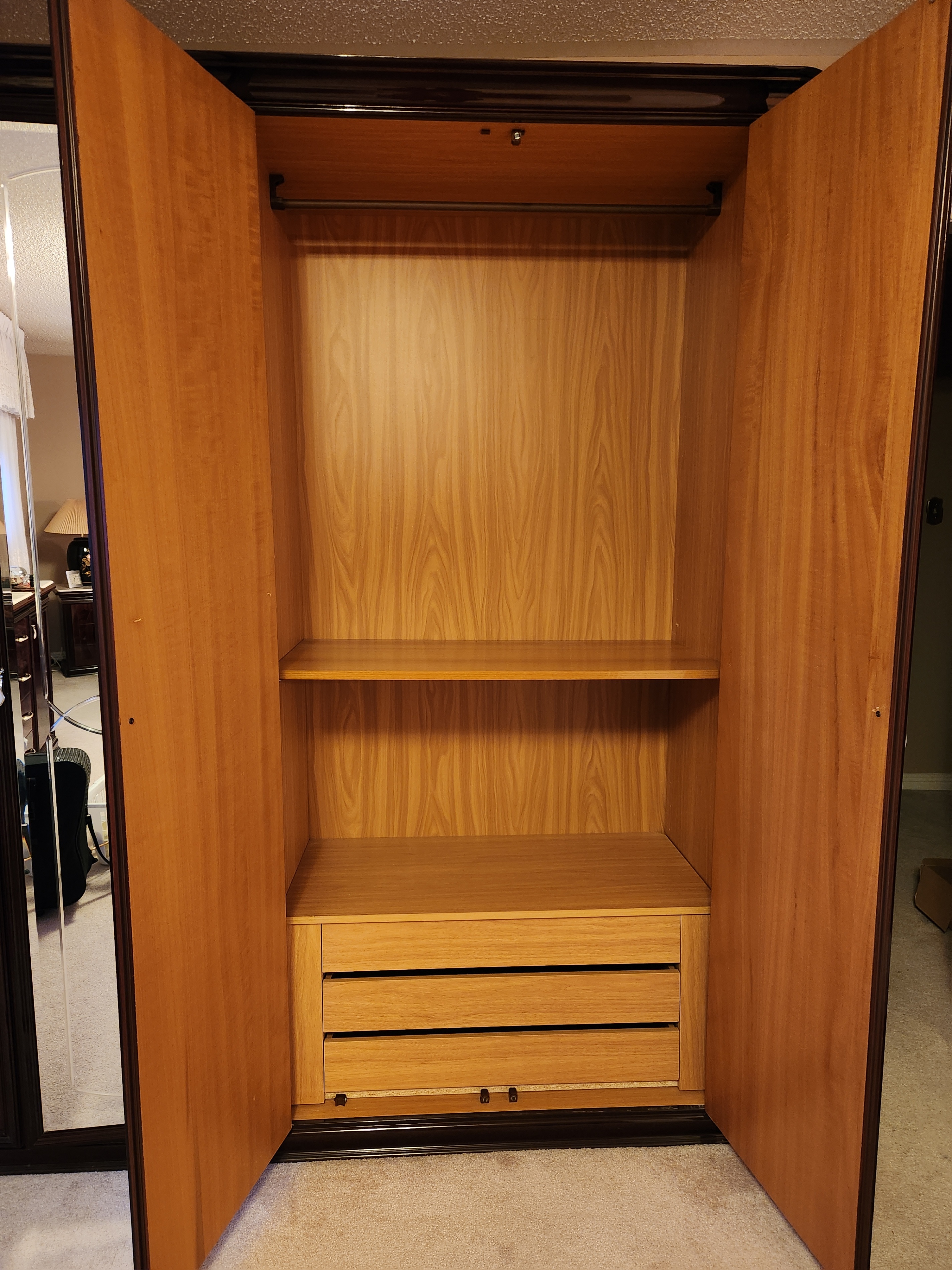 Large Wooden Armoire with Mirrored Doors - photo 2