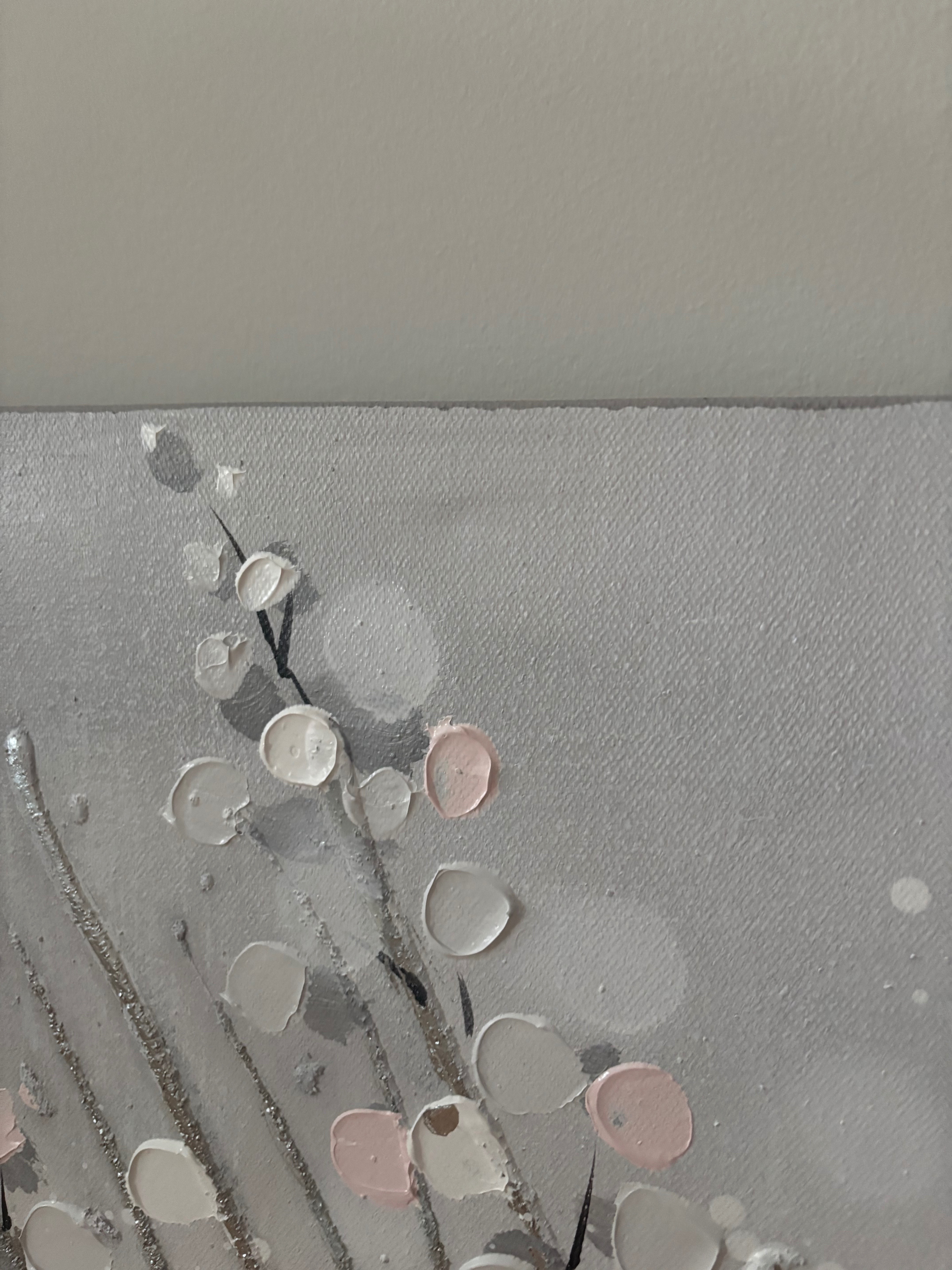 Large pink white, gray, silver abstract painting, canvas - photo 4