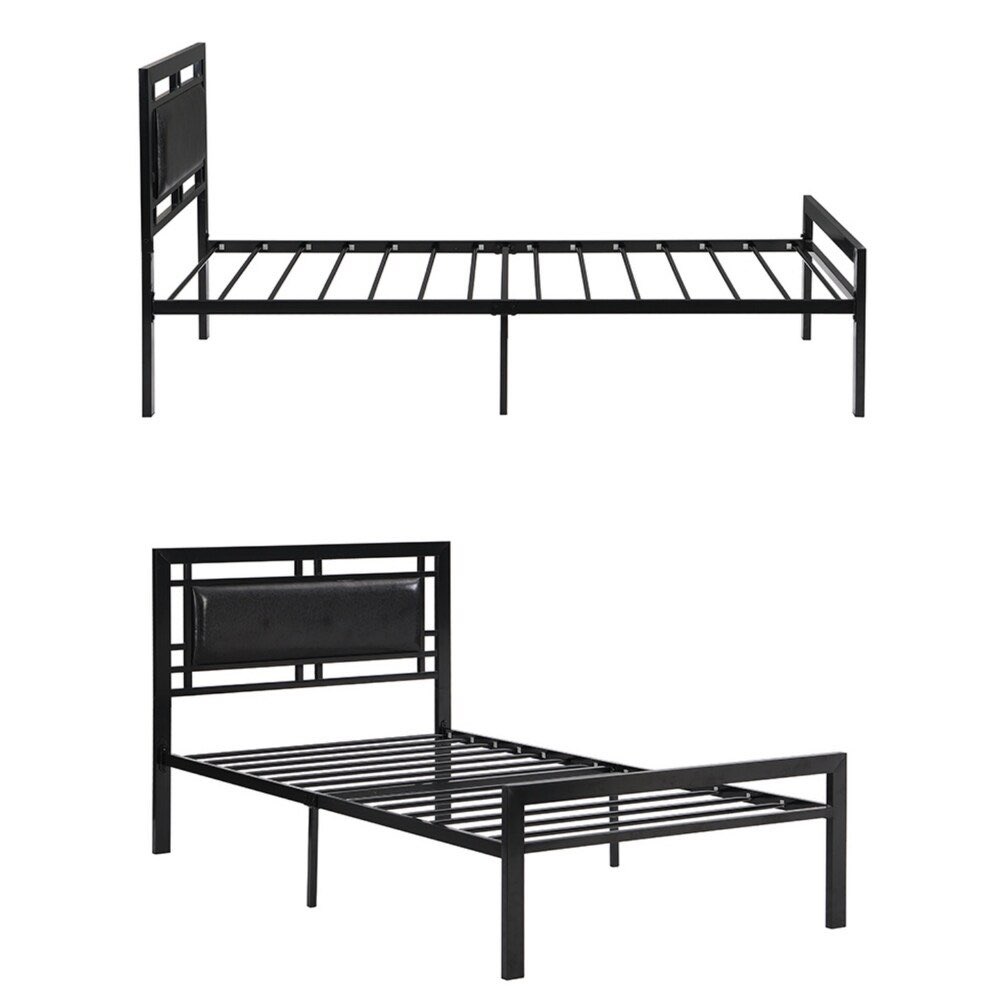 Modern Twin Bed Frame – Black Metal with Padded Headboard - photo 3