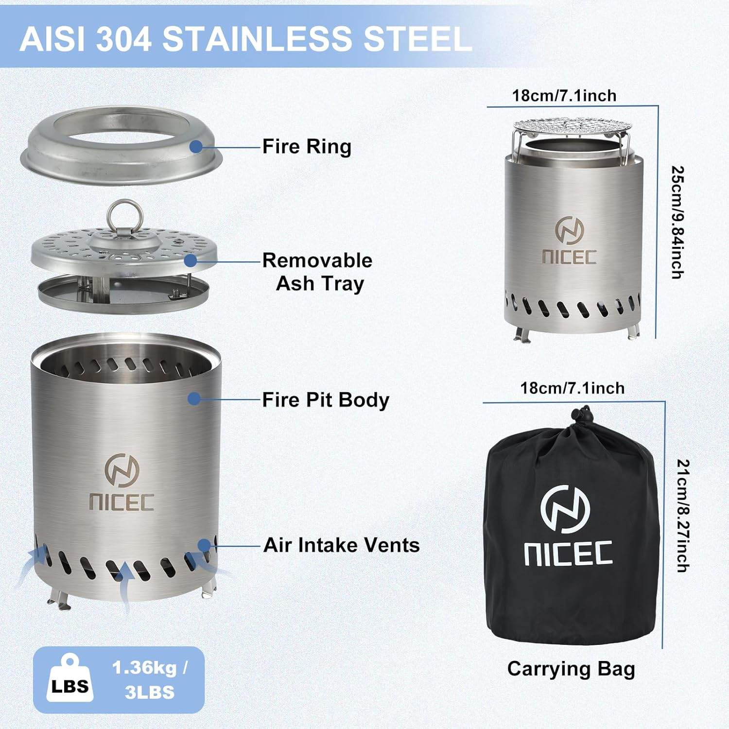 7.1 inch Smokeless Portable Fire Pit - photo 5