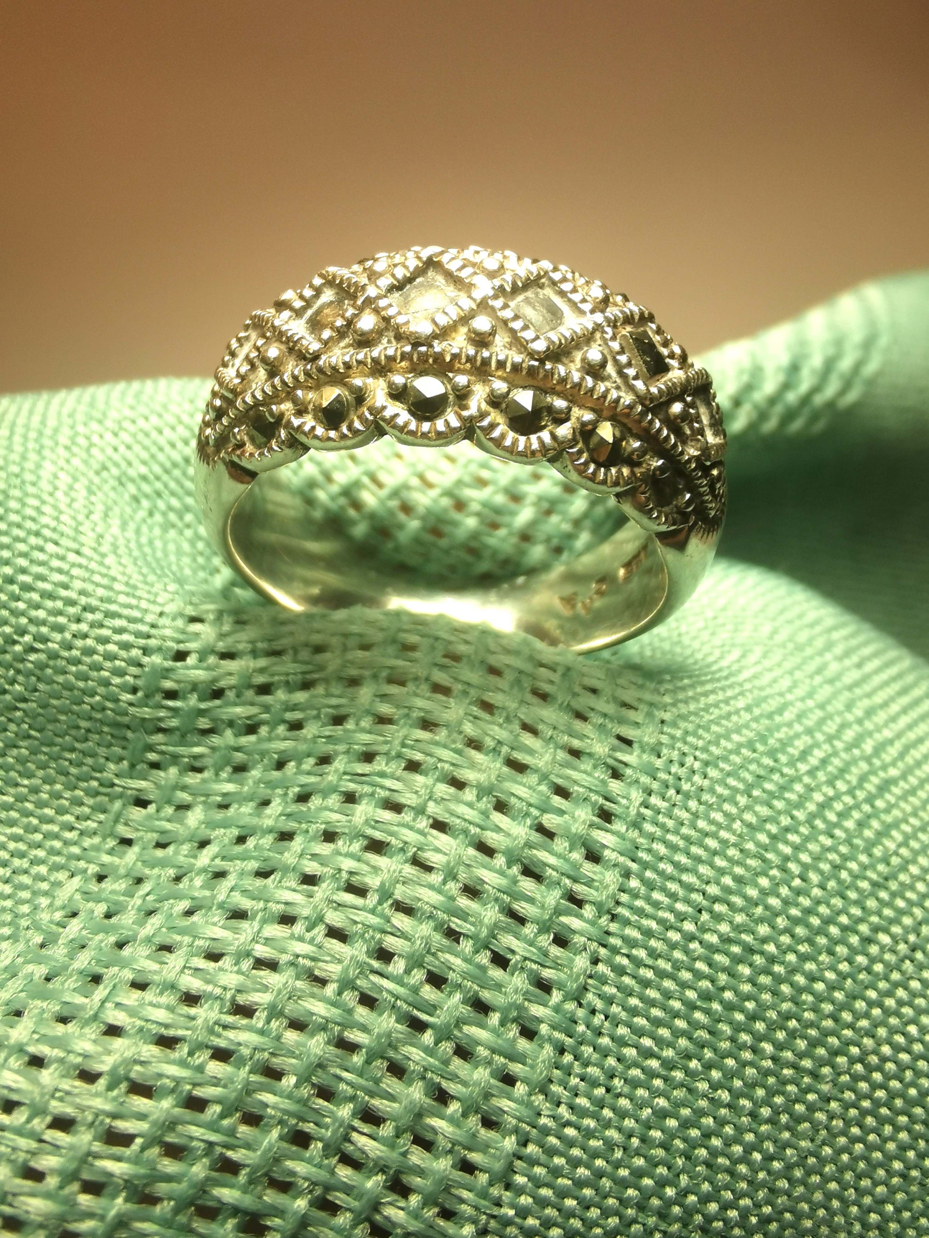 Thailand Sterling Silver Marcasite Lattice Ring 925 Size 6.5