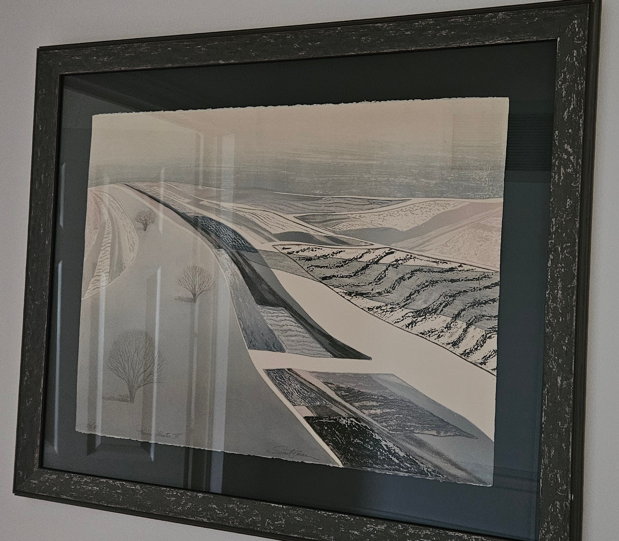 Vintage Original Collagraph Prairie Winter V by Roslyn Swartzman