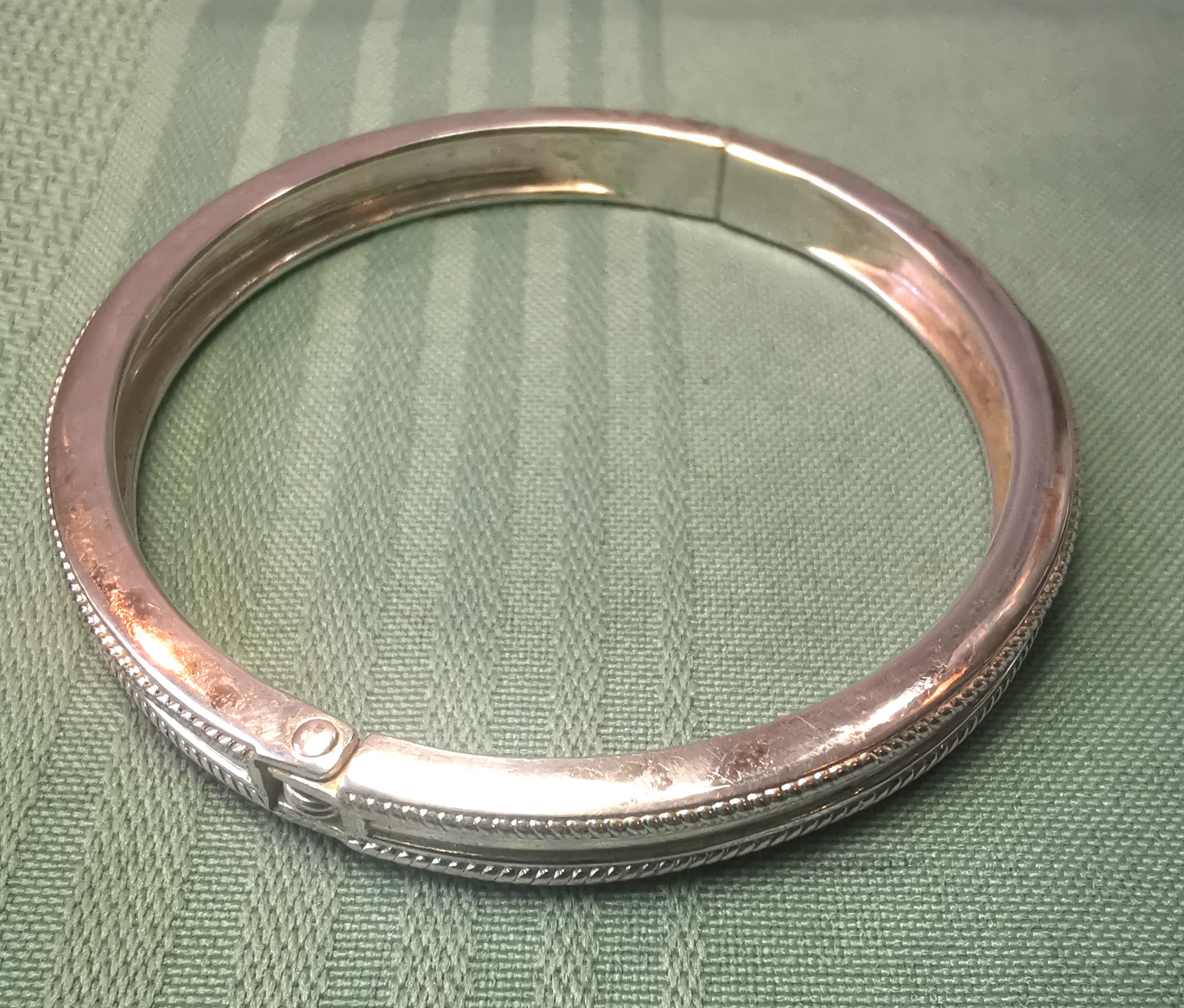 1980s Silver Tone Clamper Bangle Bracelet Rope Twist Edge - photo 2