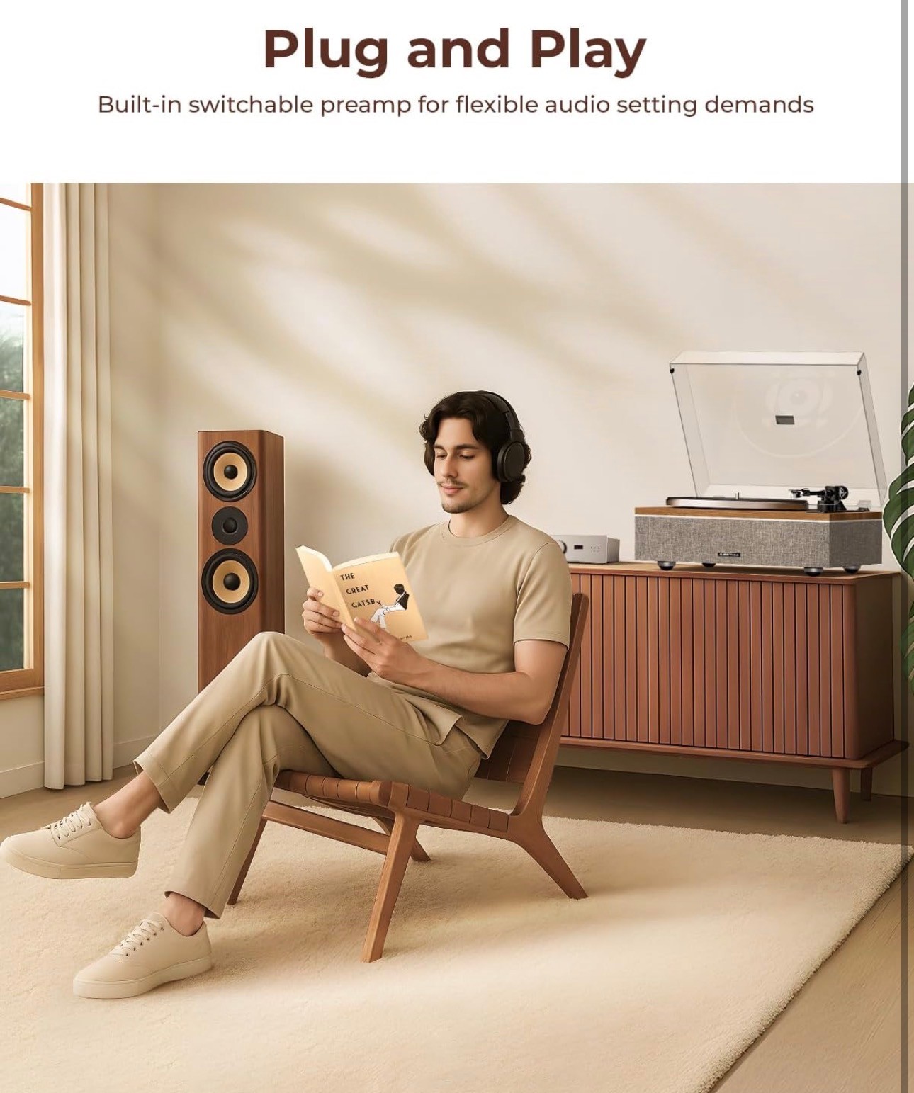 Vinyl Record Player, Bluetooth  All-in-One Vintage Turntable DSP - photo 4