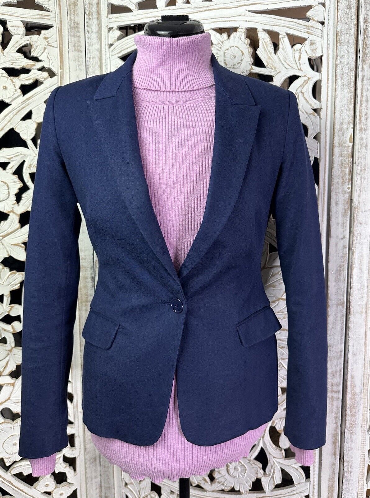 🥕 ZARA BASIC Womens Navy Blazer Jacket S One button 3 buttons