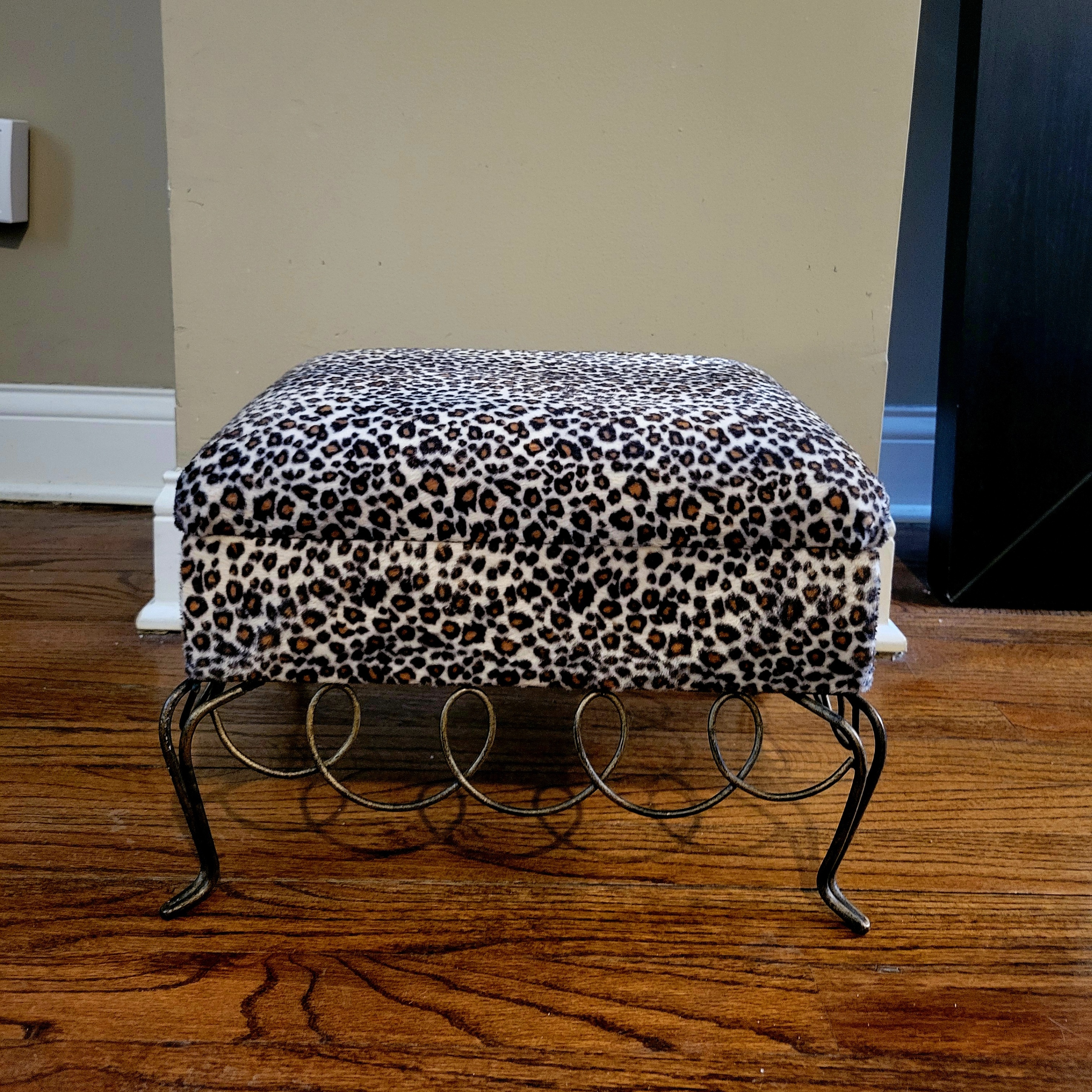 Secret Storage! Leopard Print Vanity Stool & Metal Footrest