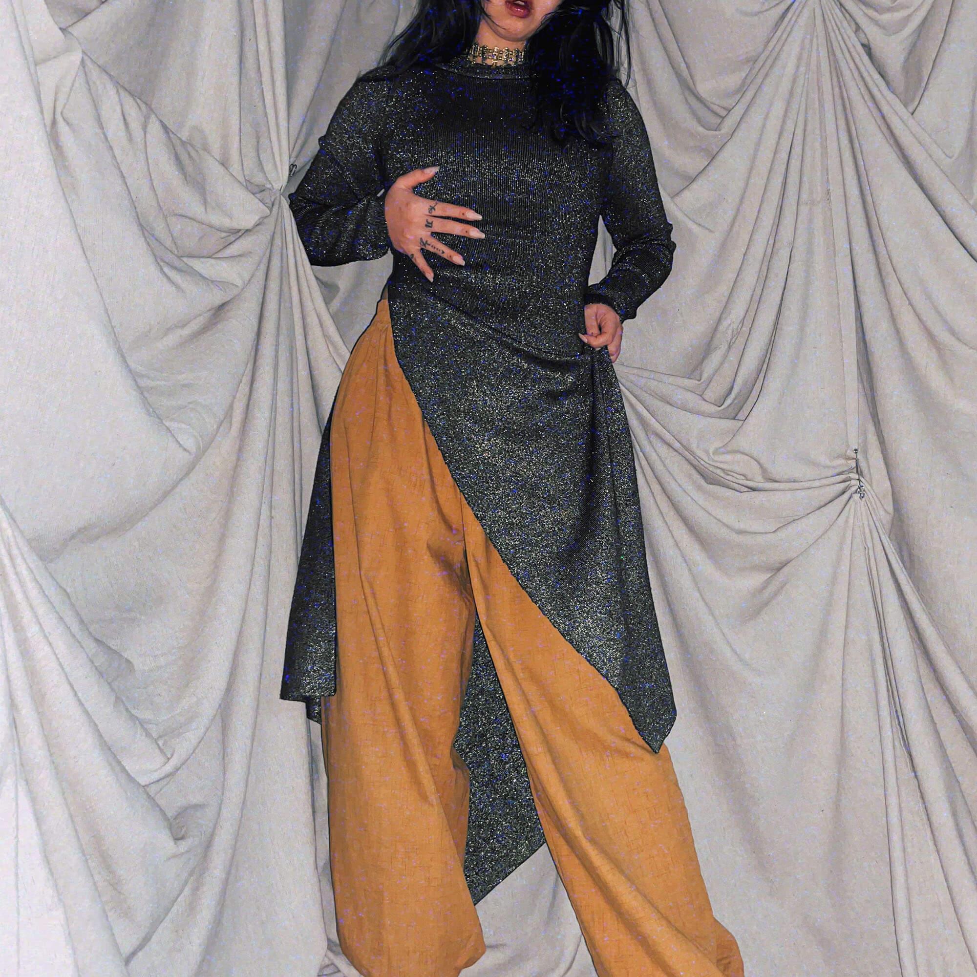 green black sparkle long asymmetrical sweater longs sleeve shirt