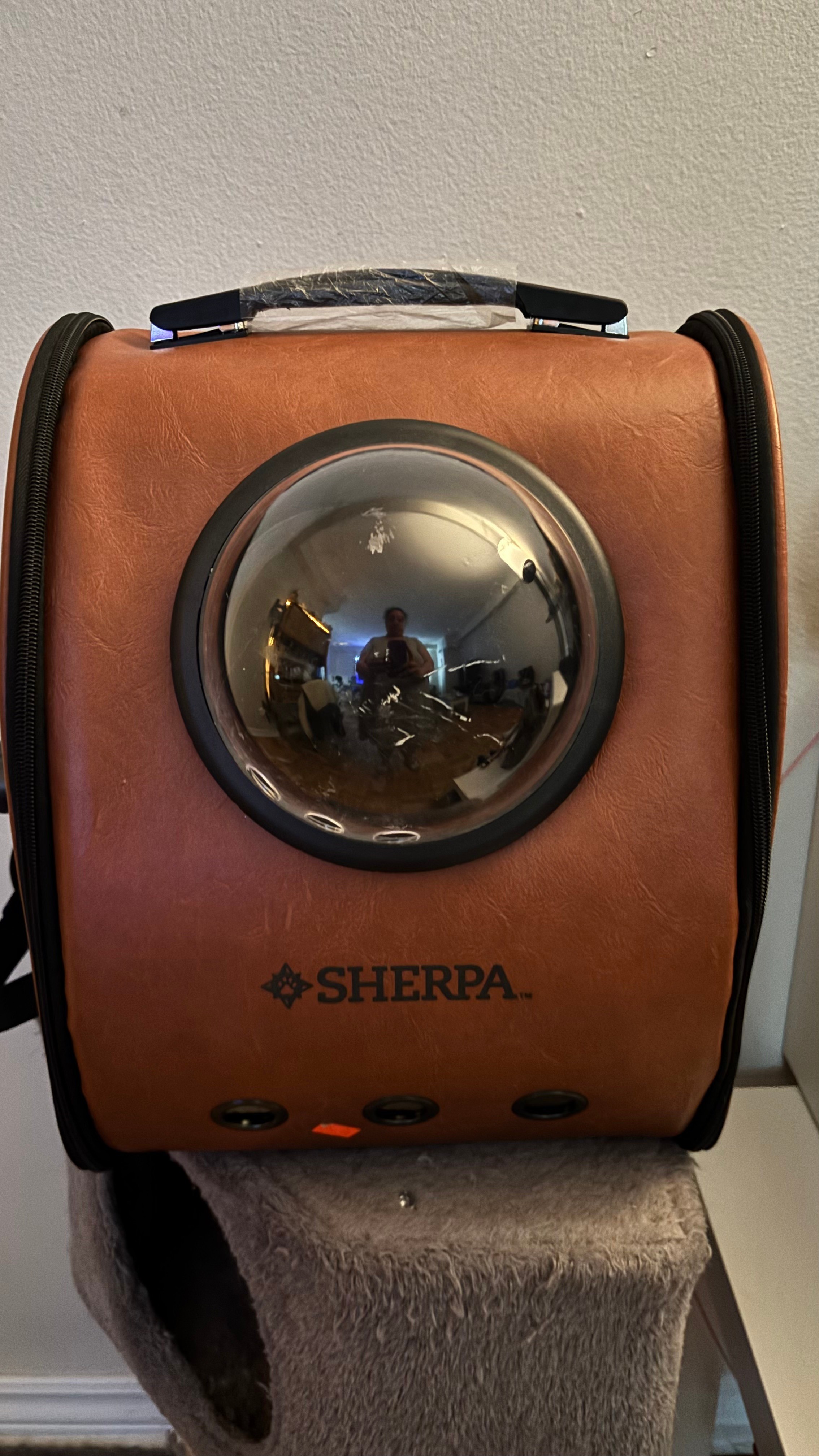 Sherpa Pet Carrier Backpack - Brown Faux Leather