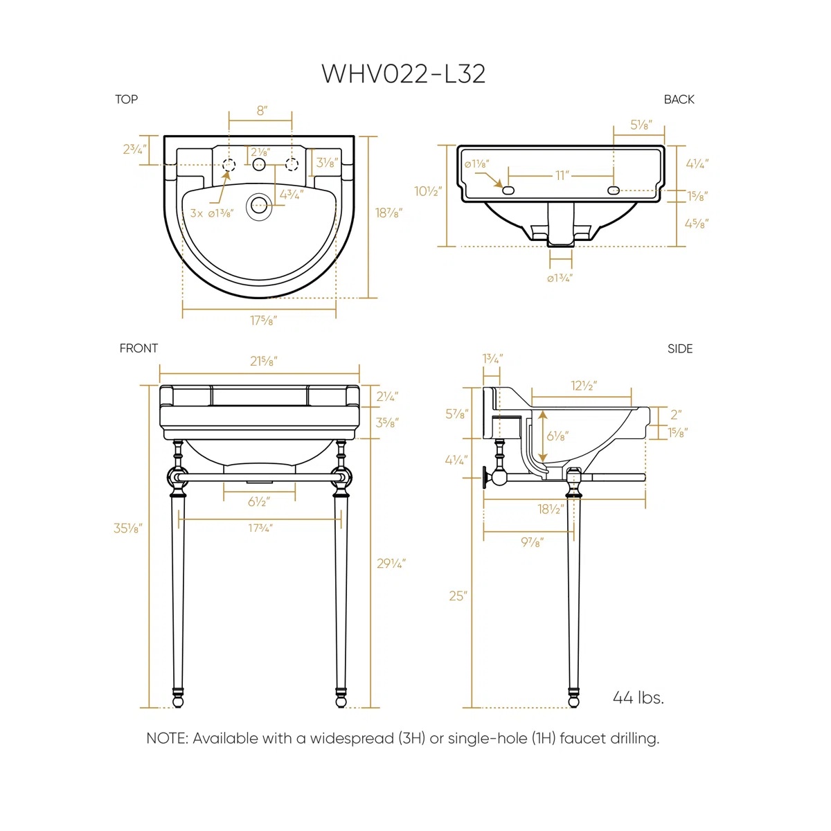 Whitehaus 22" Console with Semi-Circular Bowl - photo 3