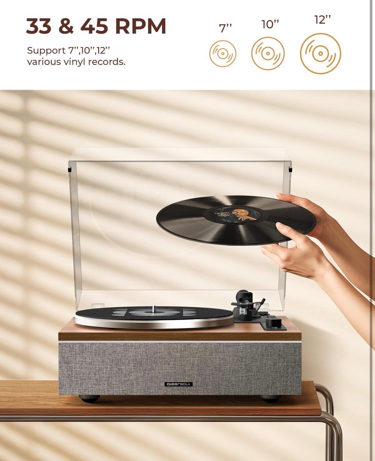 Vinyl Record Player, Bluetooth  All-in-One Vintage Turntable DSP