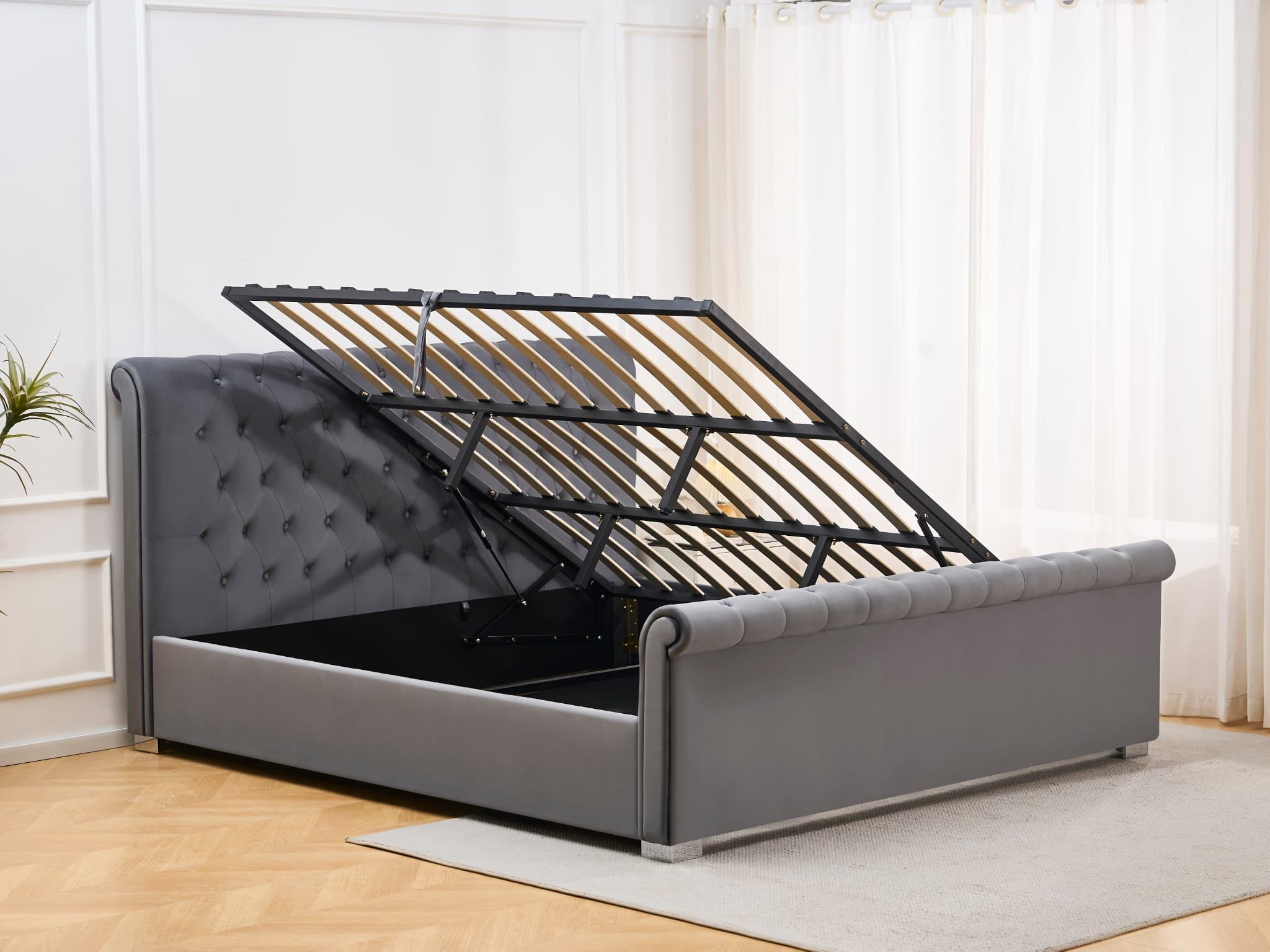 King Size Grey Upholstered Platform Bed Frame