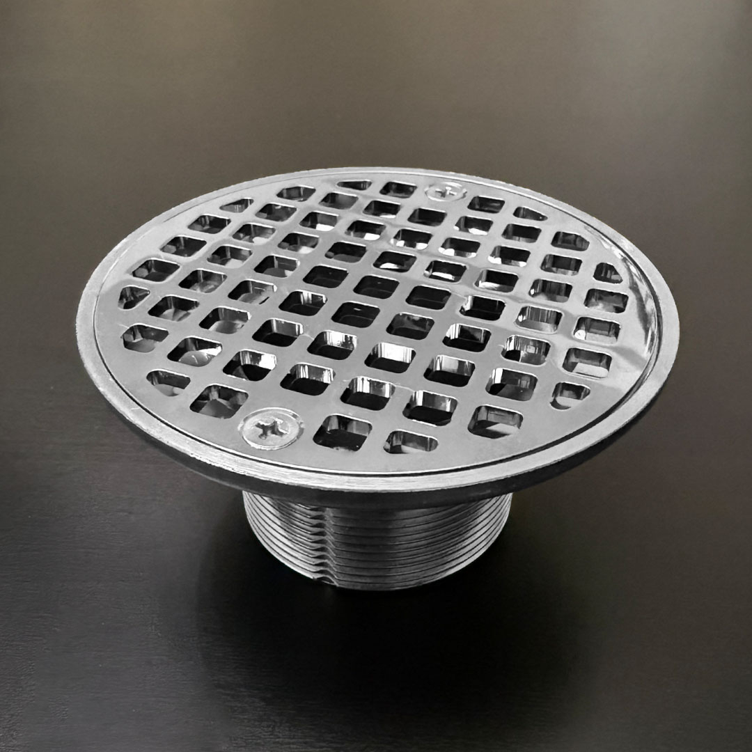 4-1/4 CP Round Floor Drain Brass Strainer With Brass Spud
