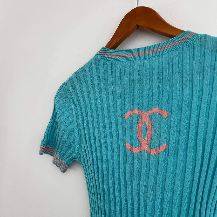 Chanel Silk Ribbed Knit Ringer Tee Blouse - Size S - photo 4