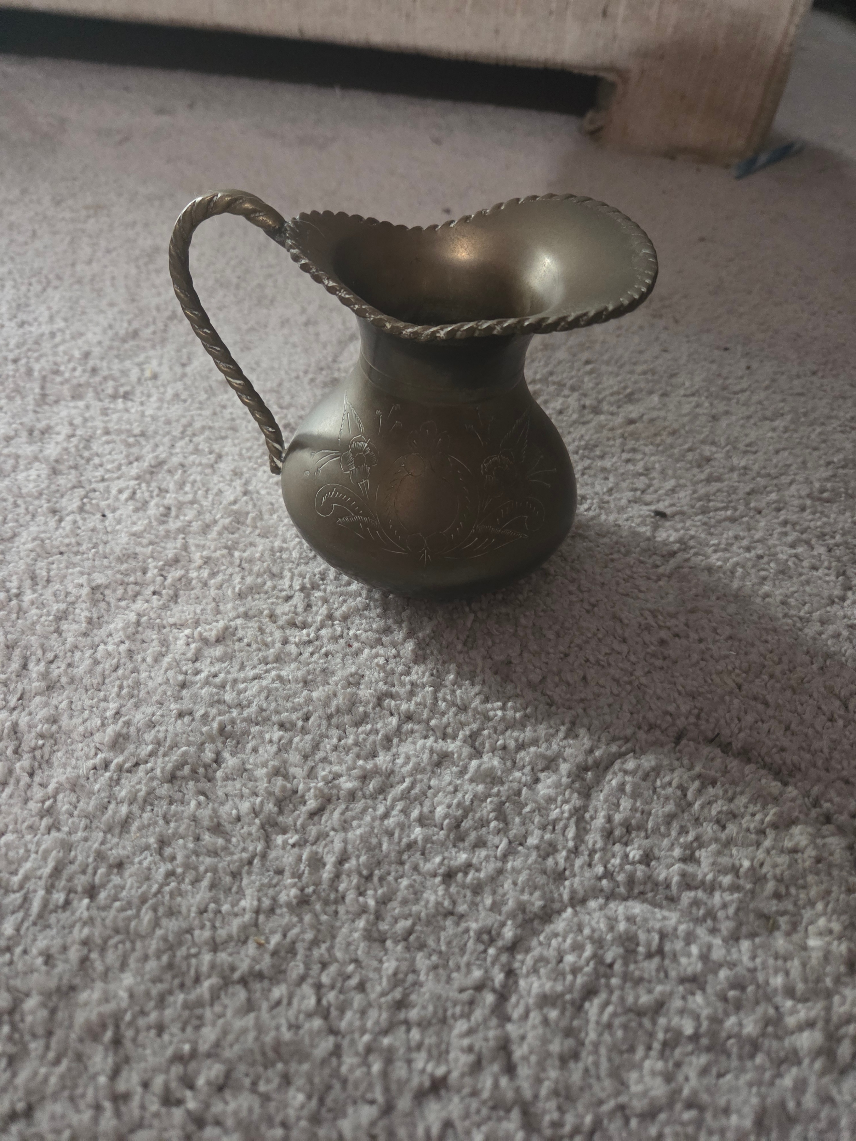 Vintage 5" Etched Solid Brass Dallah (Mini Coffee Pot), 200g