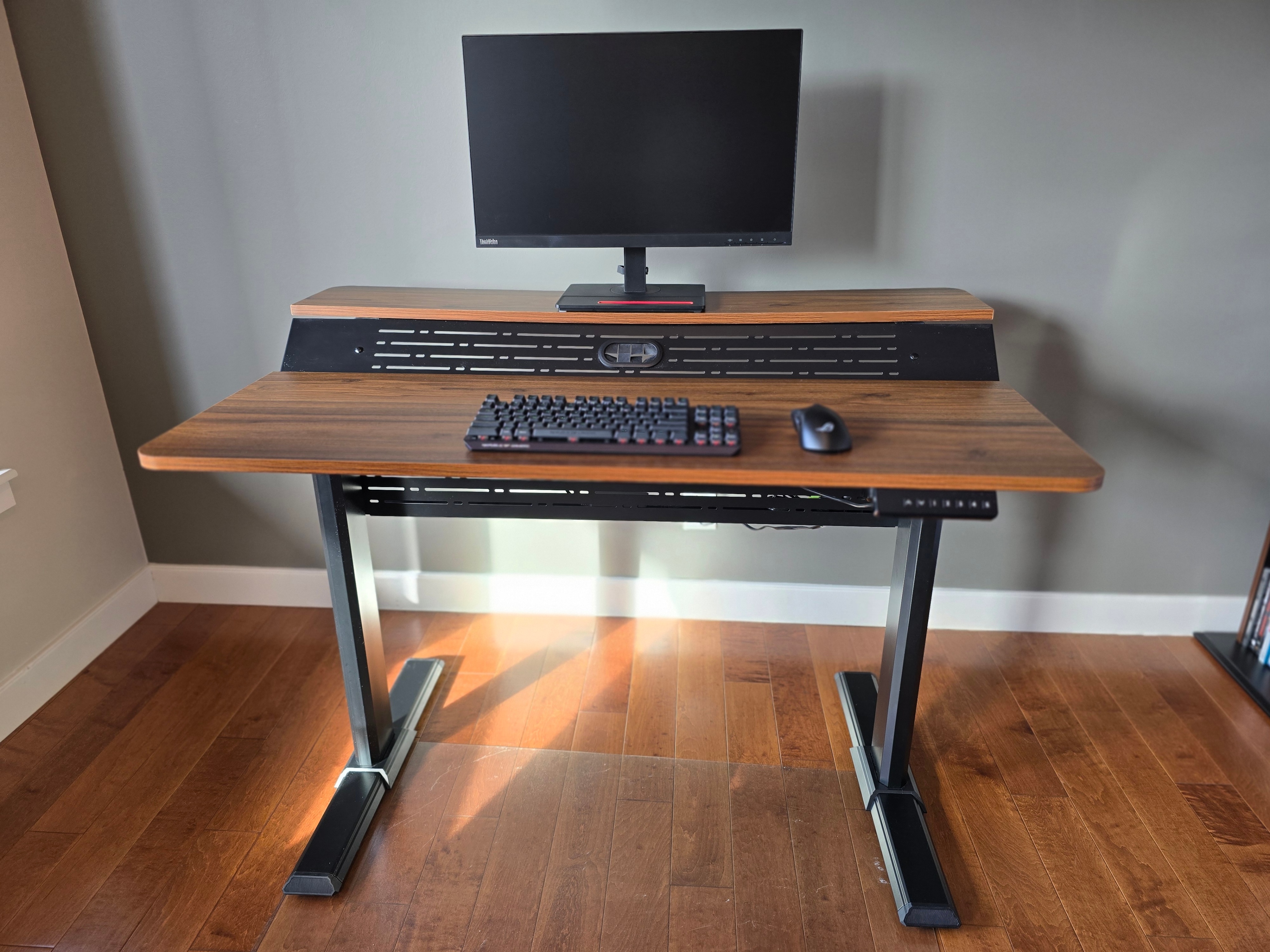 Electric Sit Stand Desk 2-Tier Monitor Riser 47.25" Wide
