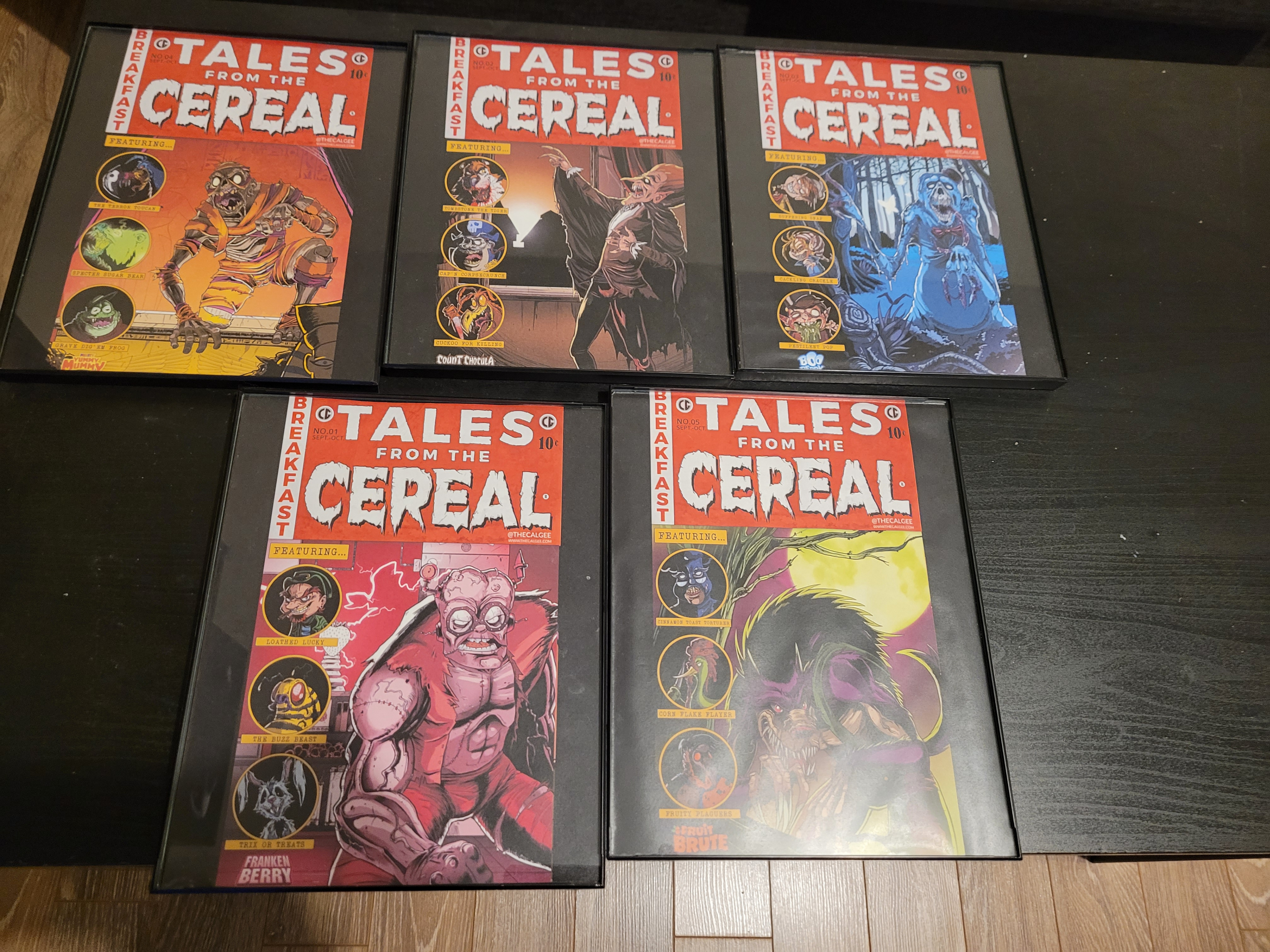 Set of 5 "Tales from the Cereal" framed prints