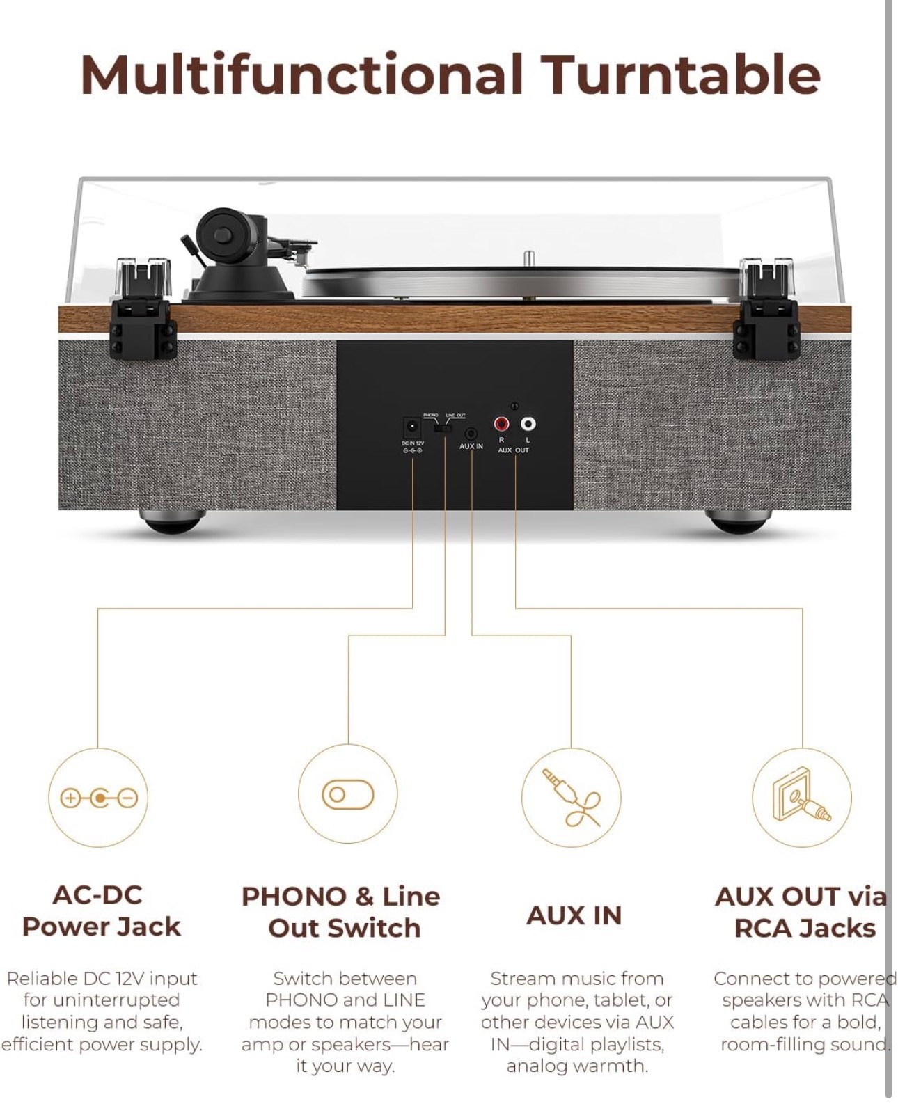 Vinyl Record Player, Bluetooth  All-in-One Vintage Turntable DSP - photo 2