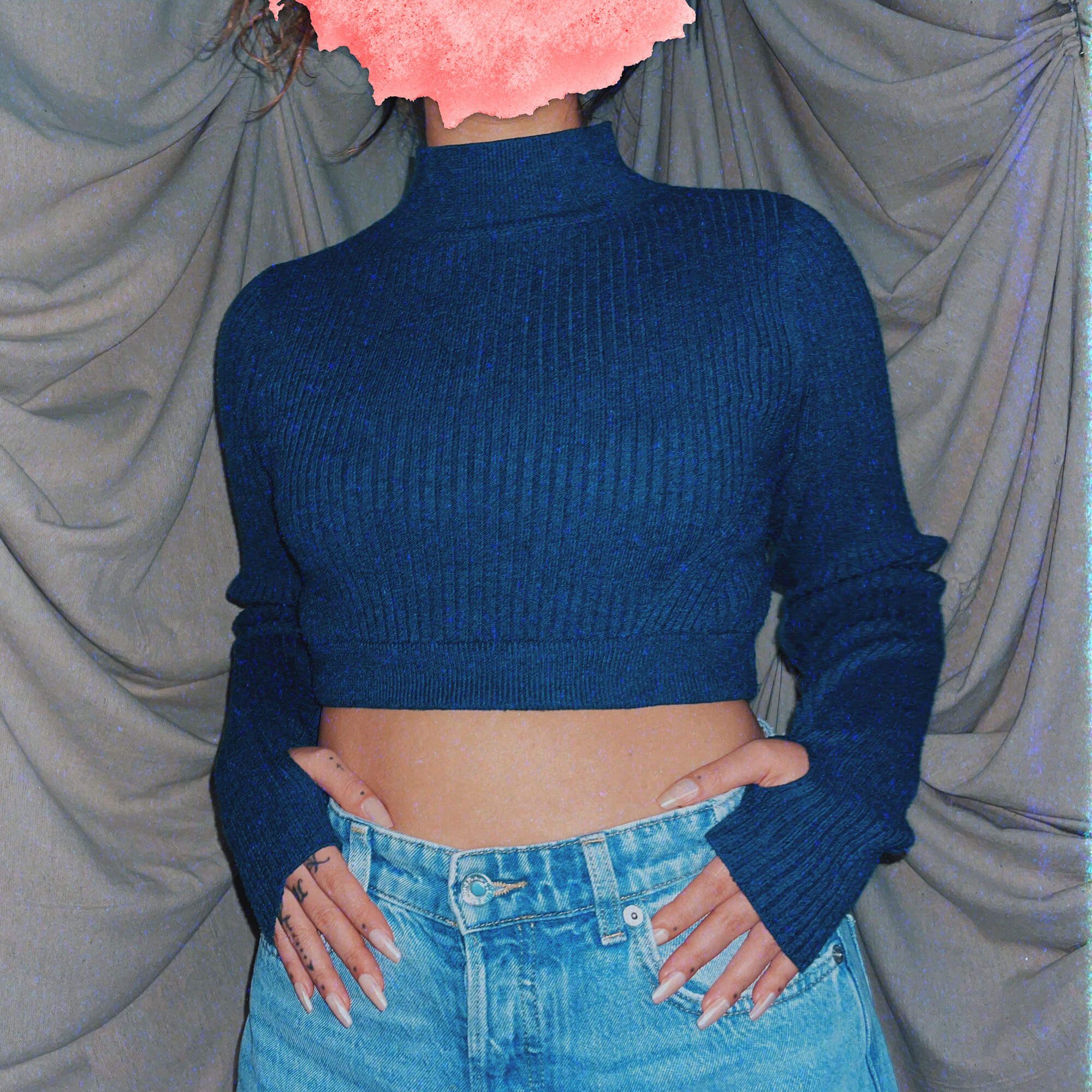 sapphire blue crop top sweater long sleeve knit shirt