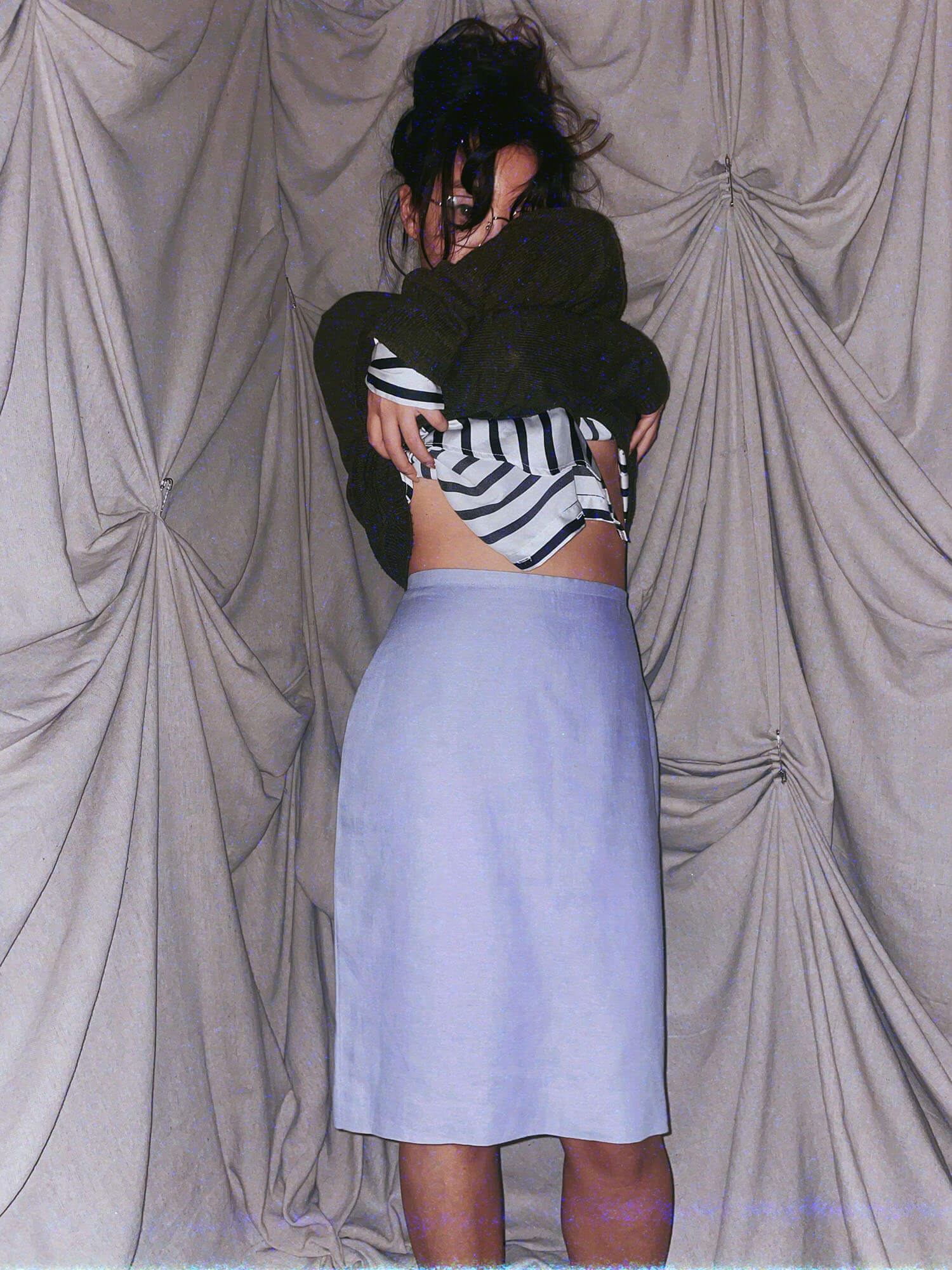 vintage lavender purple high waist midi knee length skirt - photo 2