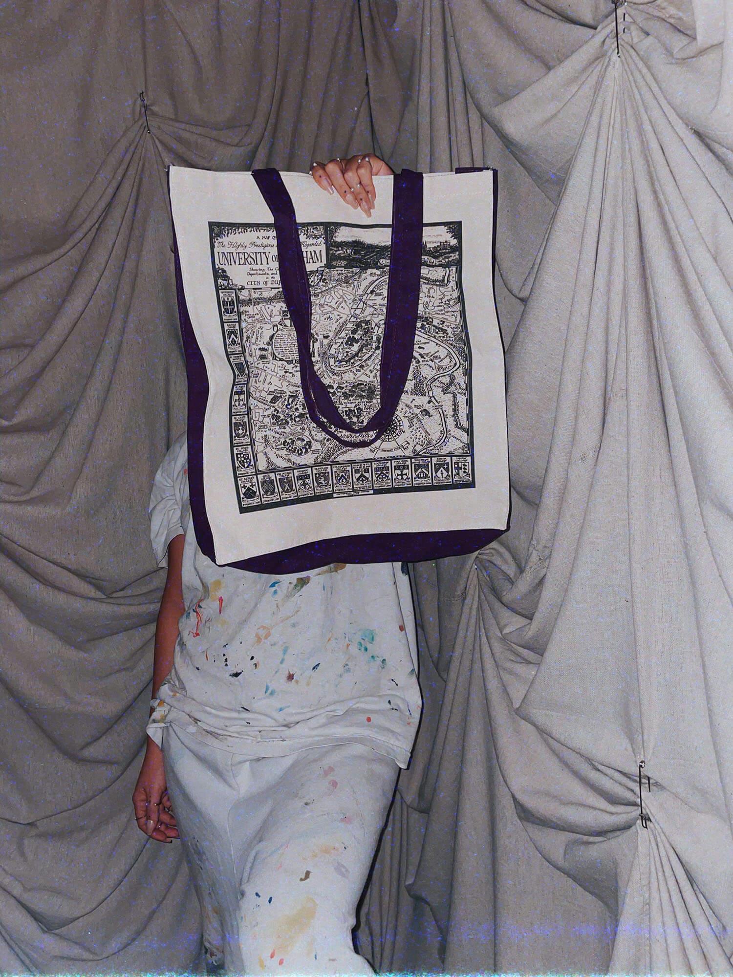 white canvas university of durham tote bag w purple accent - photo 2