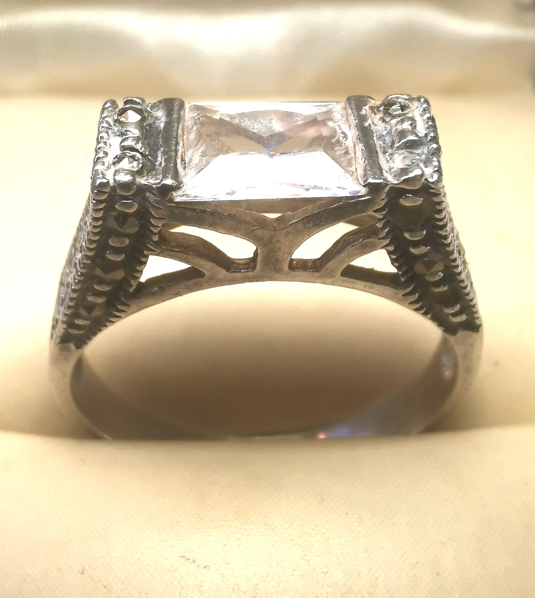 925 Sterling Silver Marcasite Art Deco Revival Ring Size 6.5 - photo 3