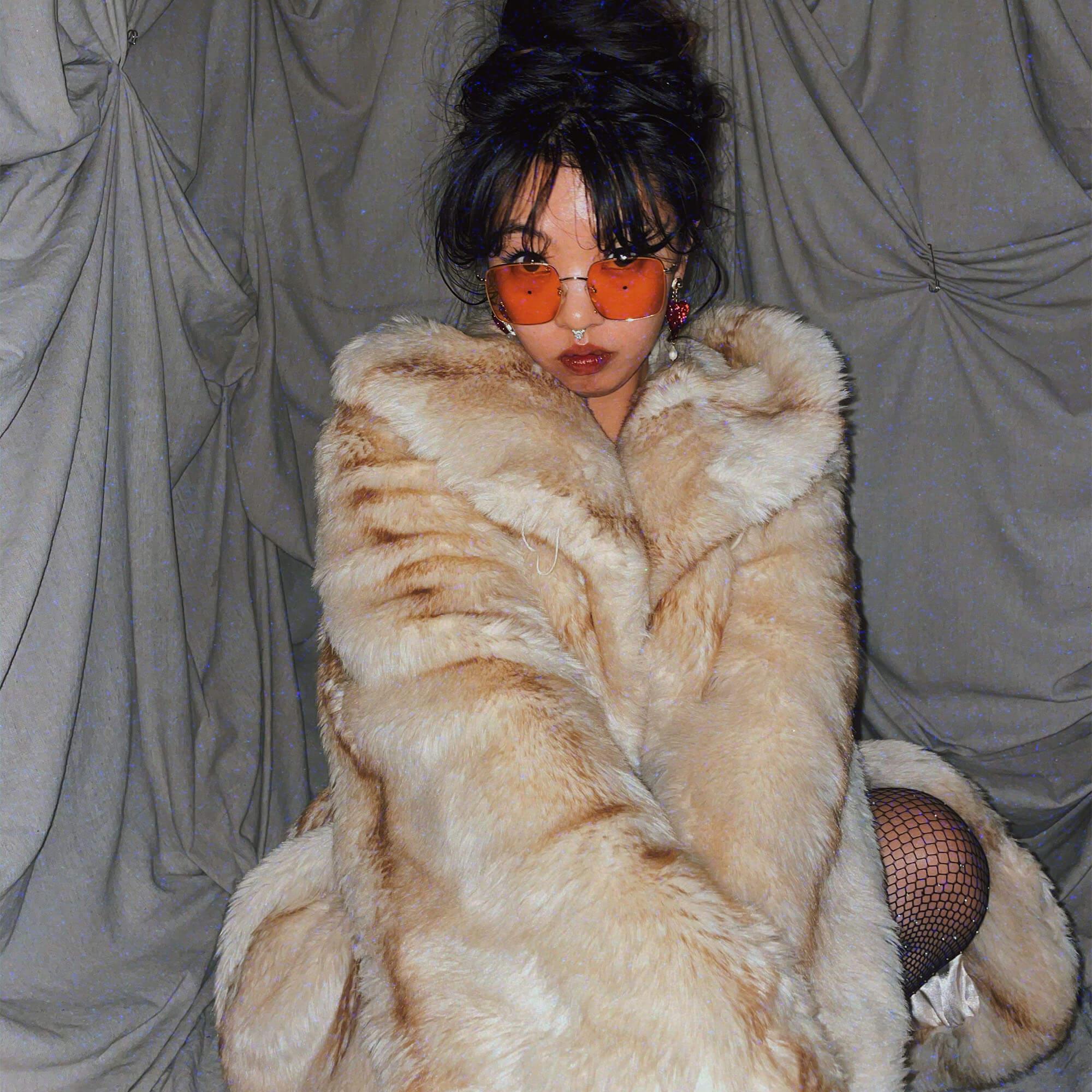 yellow bear faux fur oversized coat