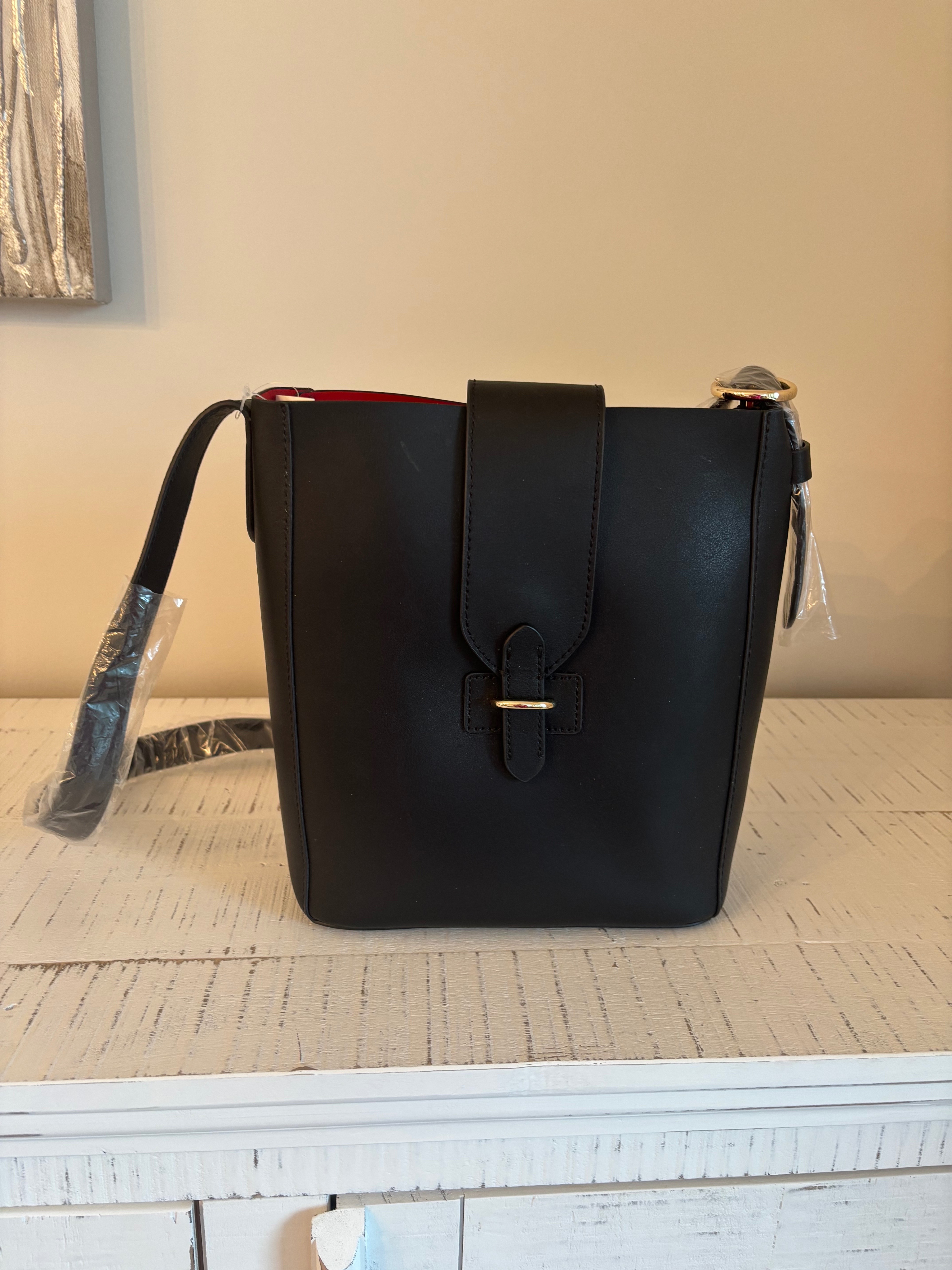 Black leather structured bag, purse - photo 2