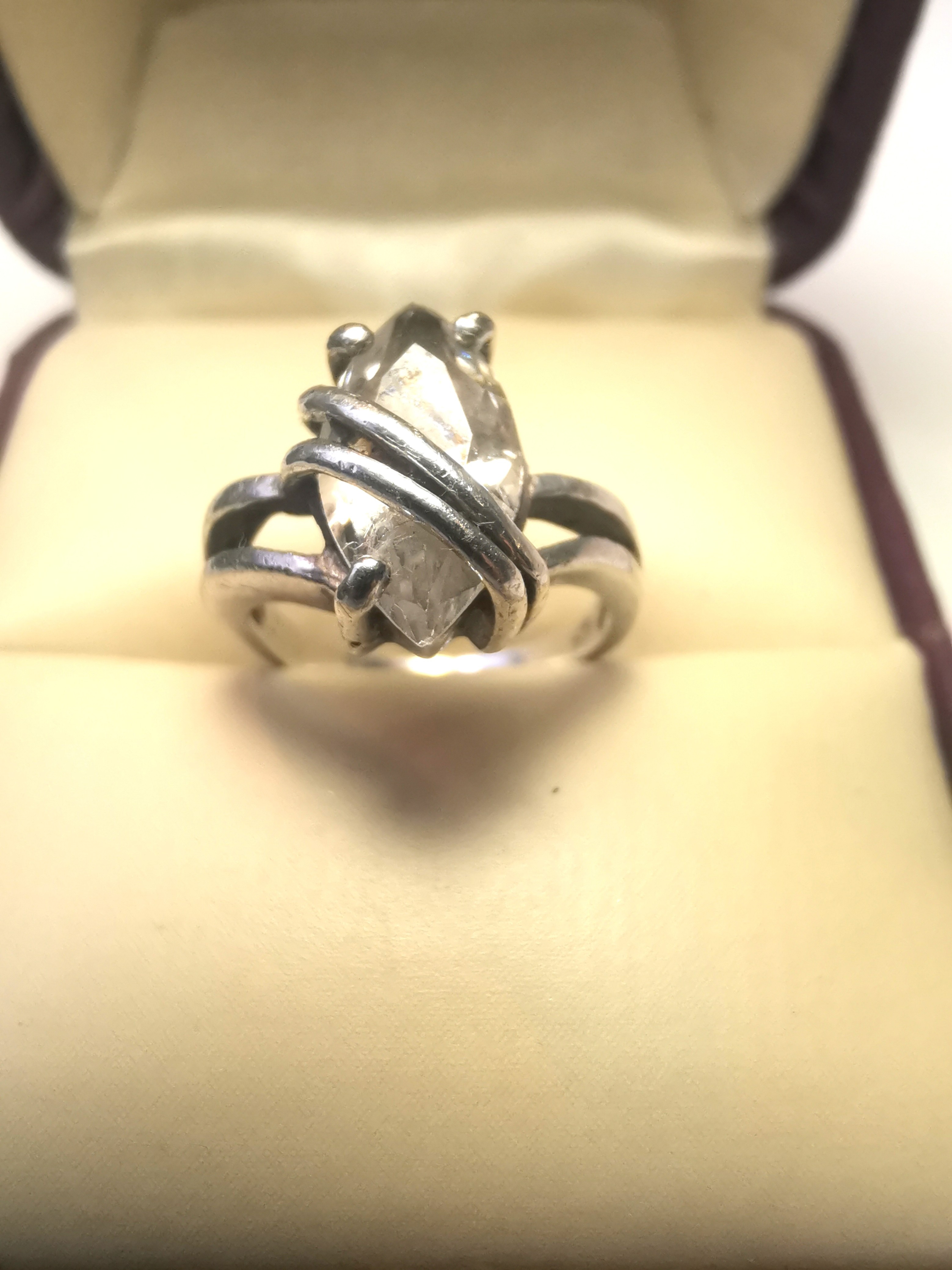 925 Sterling Silver Herkimer Quartz Bypass Ring Size 2 1990s - photo 2