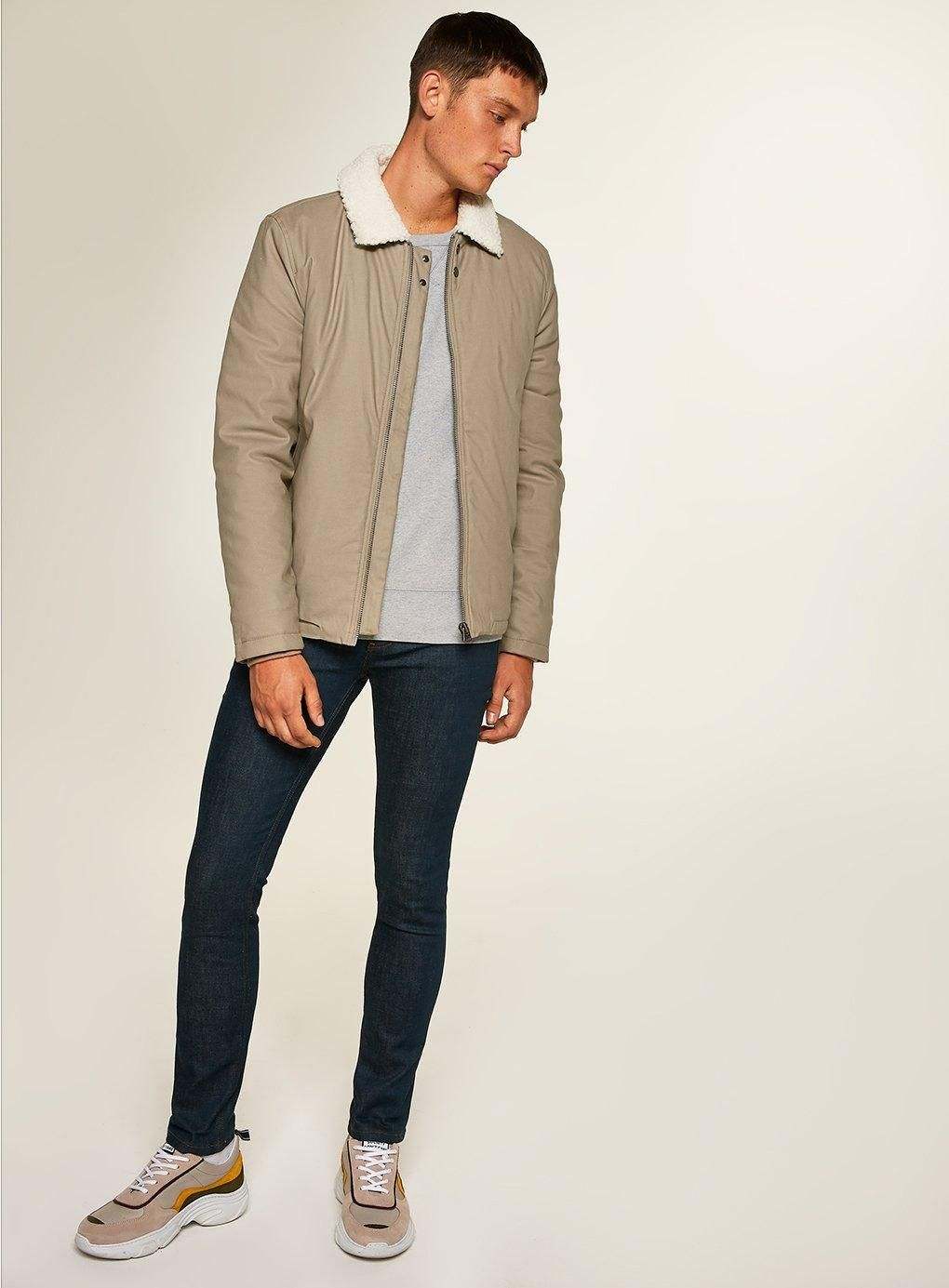 Topman Borg Collar Jacket in Stone